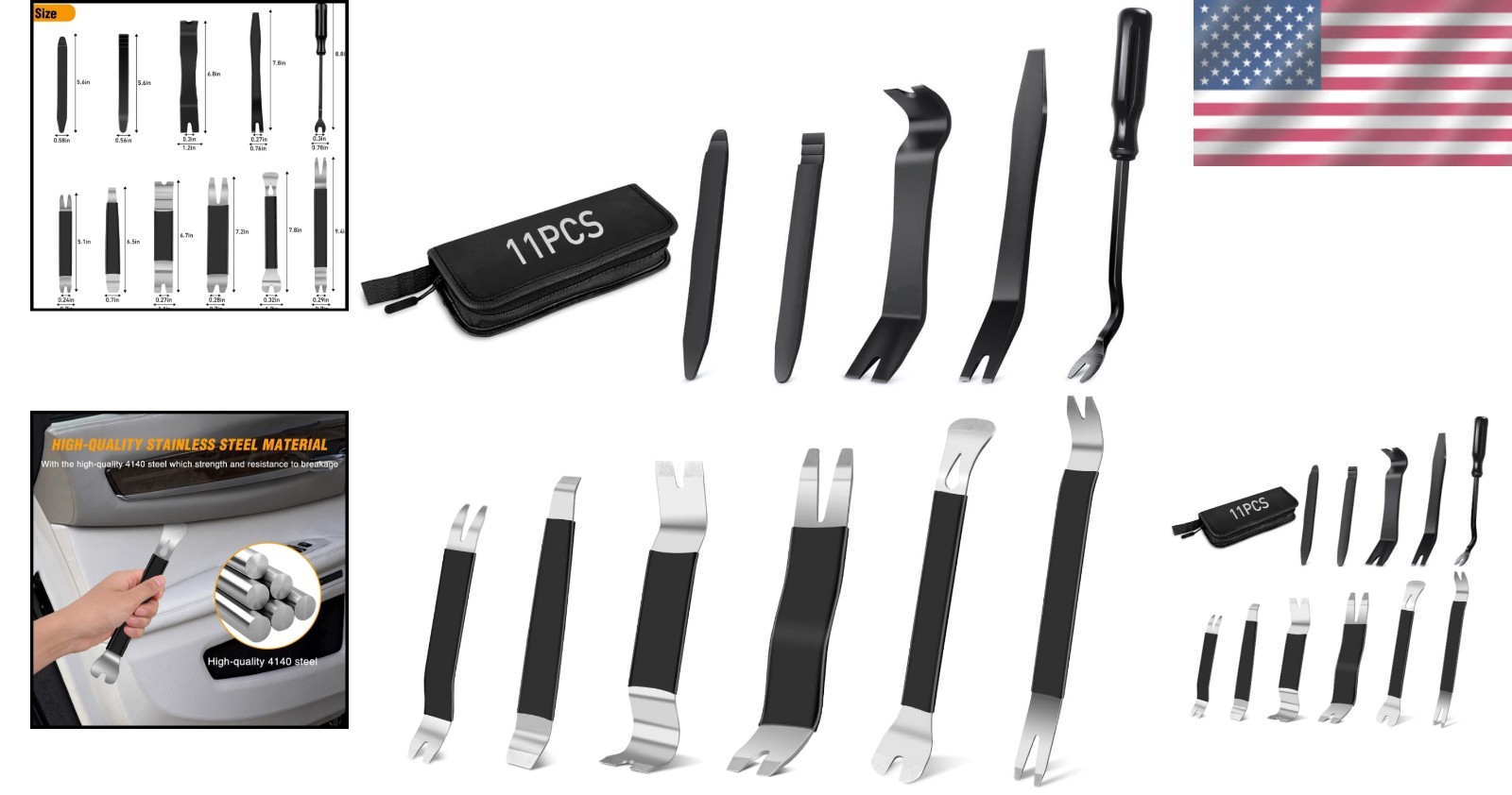 Durable 11PCS Metal & Nylon Trim Tools with Anti-Slip Grip for Car Interiors