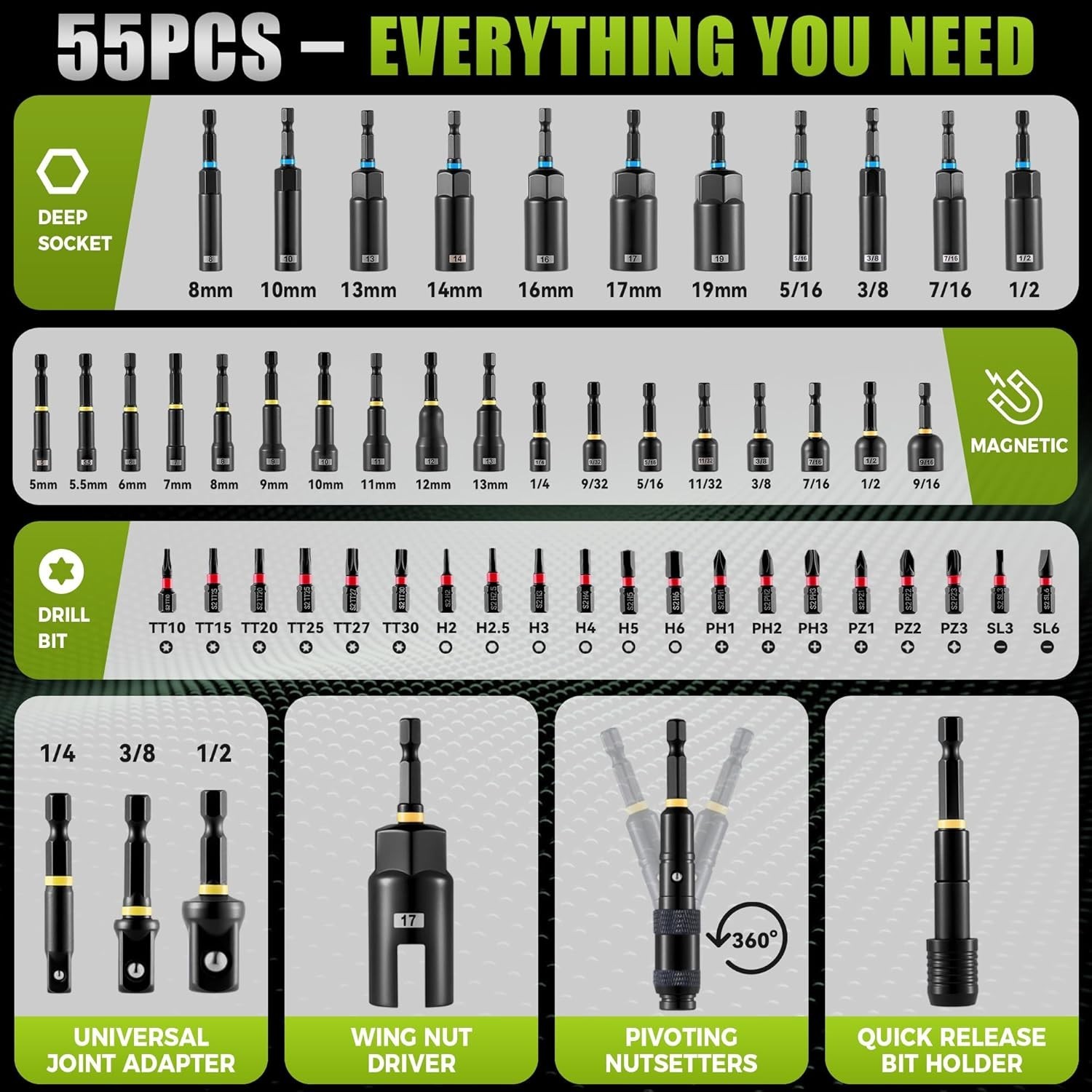 Magnetic Socket Set for Impact Driver & Drill