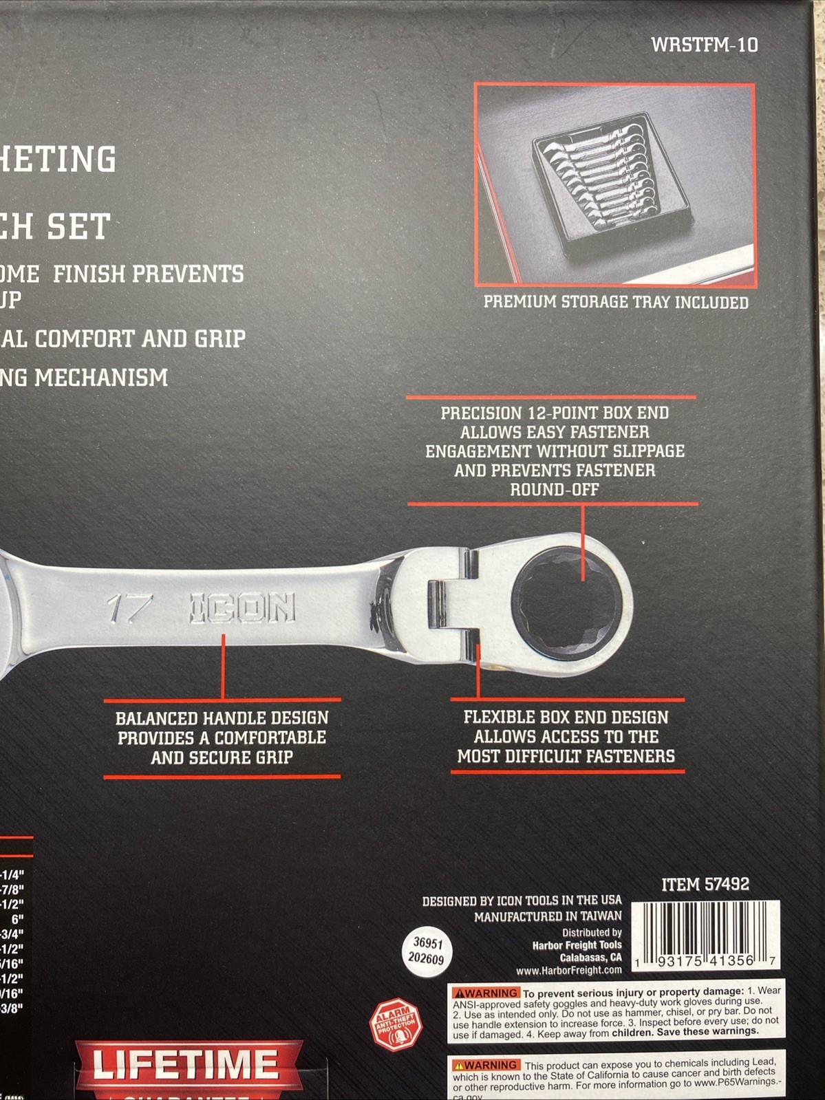 ICON WRSTFM-10 10 Piece Ratcheting Stubby Flex Head Wrench 10-19mm METRIC 57492