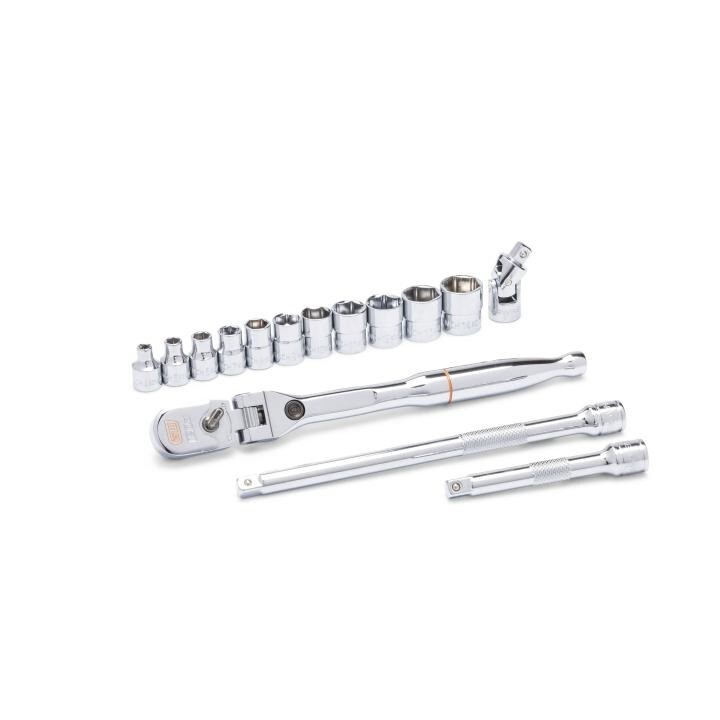 Gearwrench 1/4″ Metric 120XP Locking Flex Head Ratchet & Stubby Socket Set 81390
