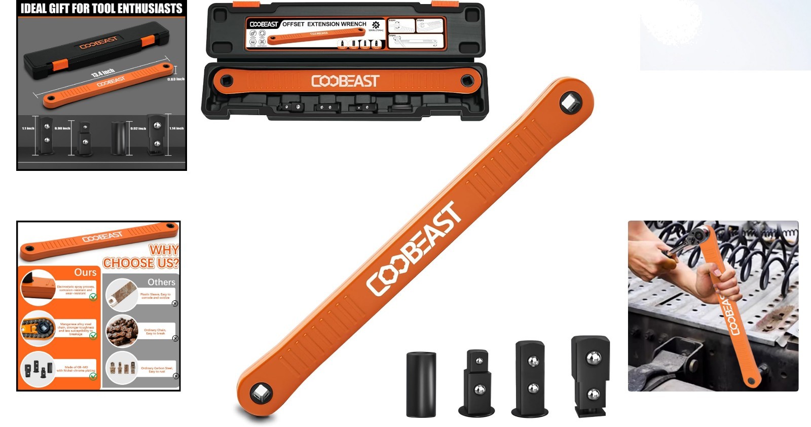 3/8 Inch Offset Extension Wrench – Impact Ready with 1/4, 3/8, & 1/2 Drive