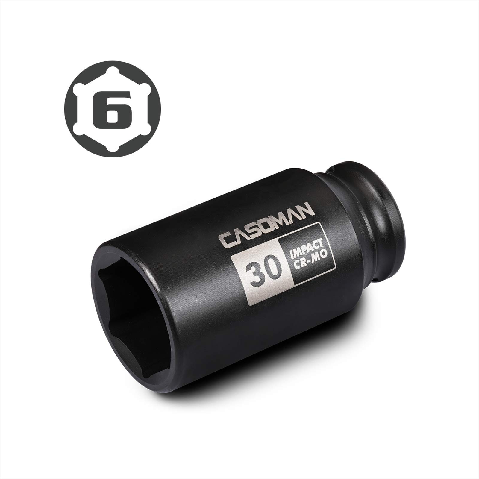 CASOMAN 1/2″ Drive x 30 mm Deep 6 PT Impact Socket, CR-MO, 30 (Deep)