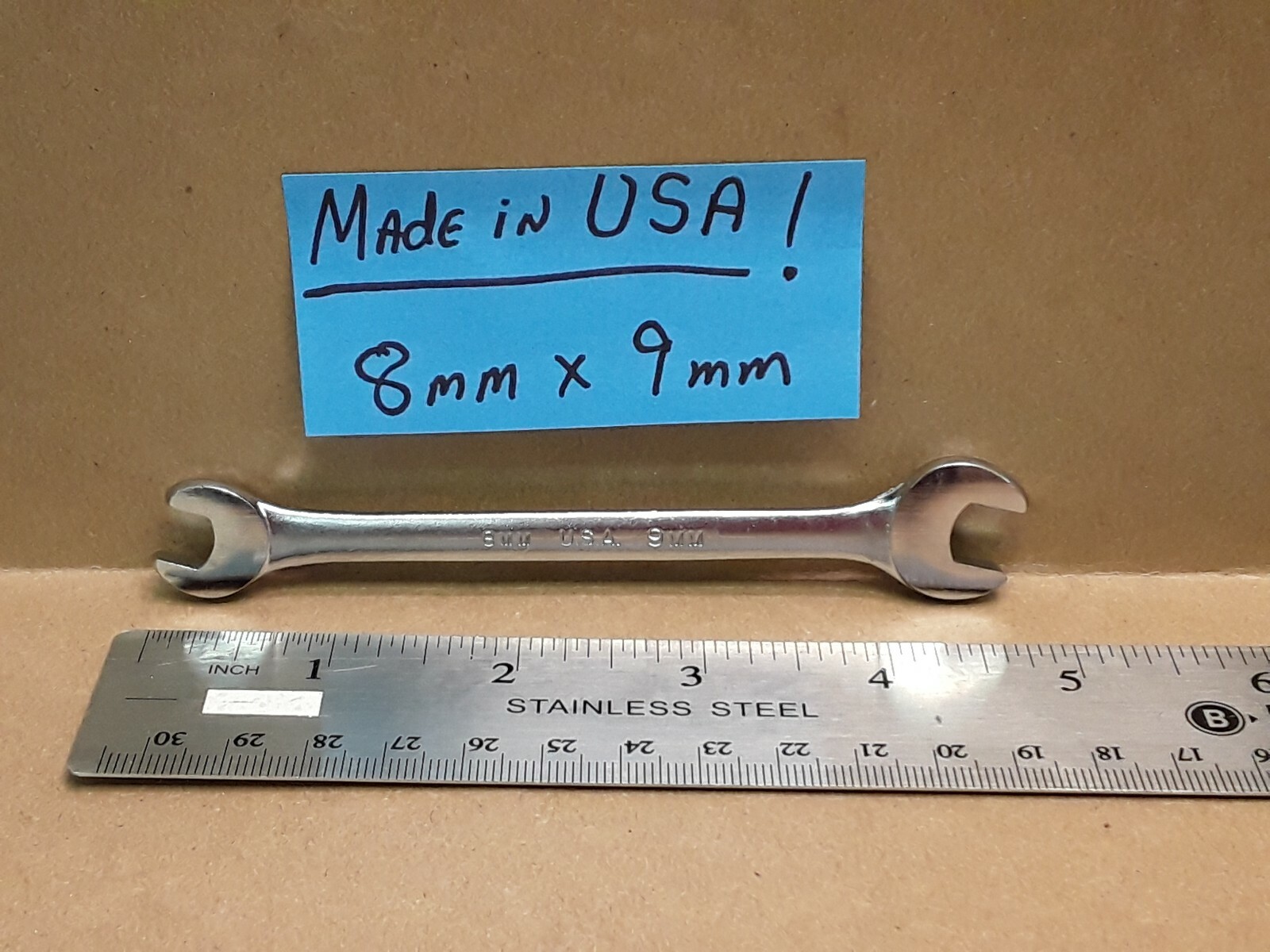 Indestro Duro 8mm x 9mm Metric Open End Wrench 40809A USA MADE