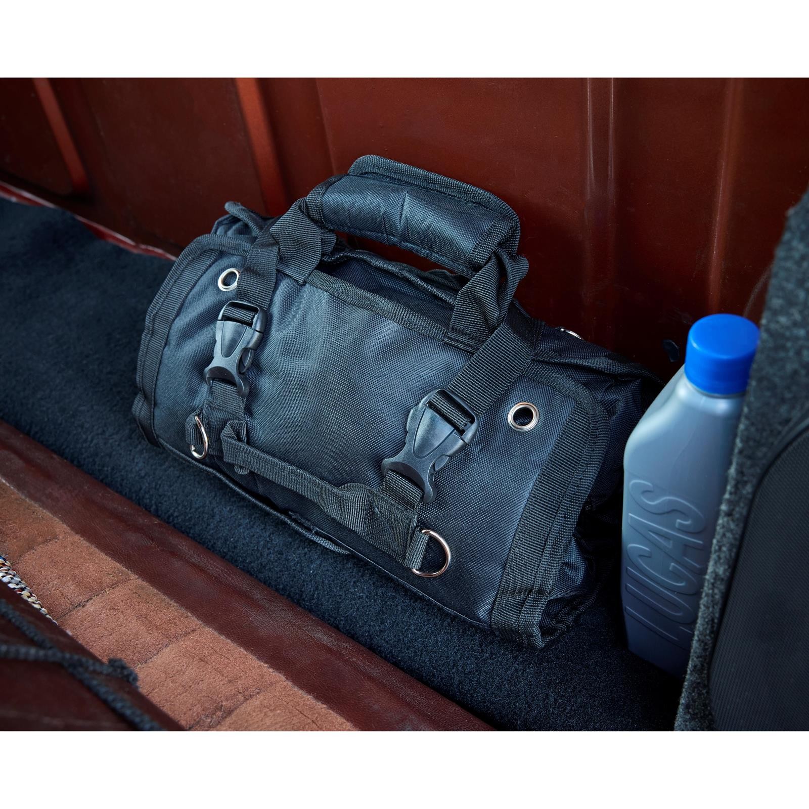 Black Canvas Roll Up Tool Bag Organizer With Zipper Pockets