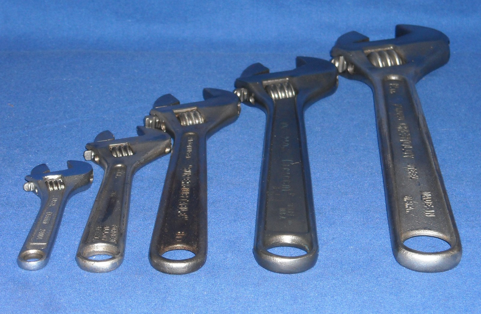 Vintage Crescent J.H. Williams Allen Adjustable Wrench Set 4, 6, 8, 10 & 12 inch