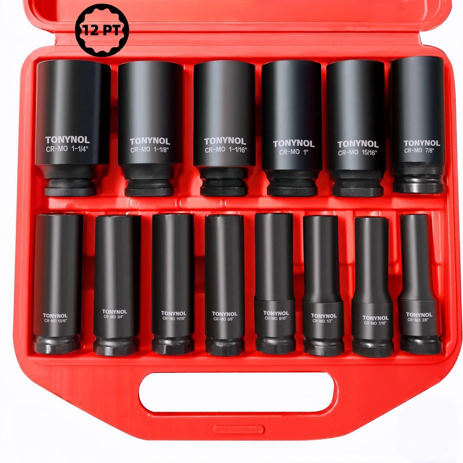 1/2 Inch Deep Drive Impact Socket Set,12-Point,SAE(3/8″ to 1-1/4″),14 Pcs,Cr-…