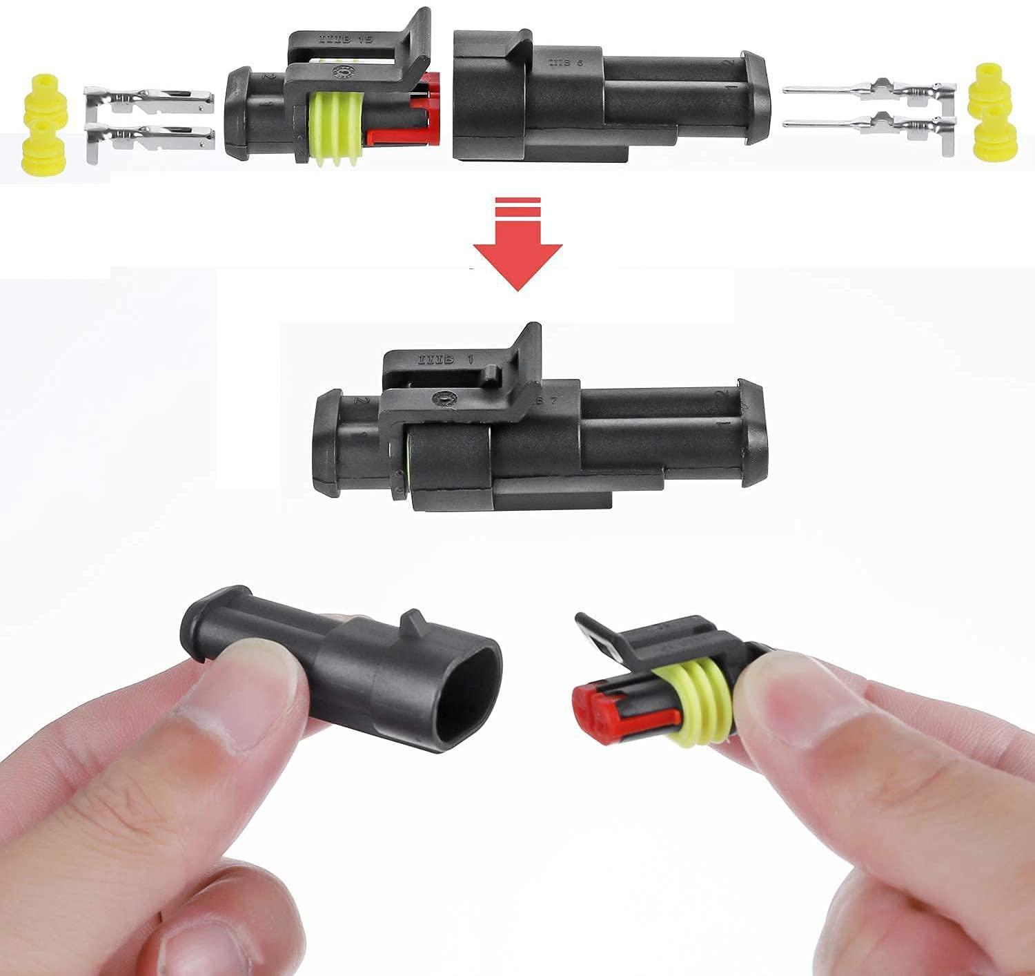 10 Kit 3 Pin Waterproof Electrical Connector Plug Socket Kit, Car Wire Insulated