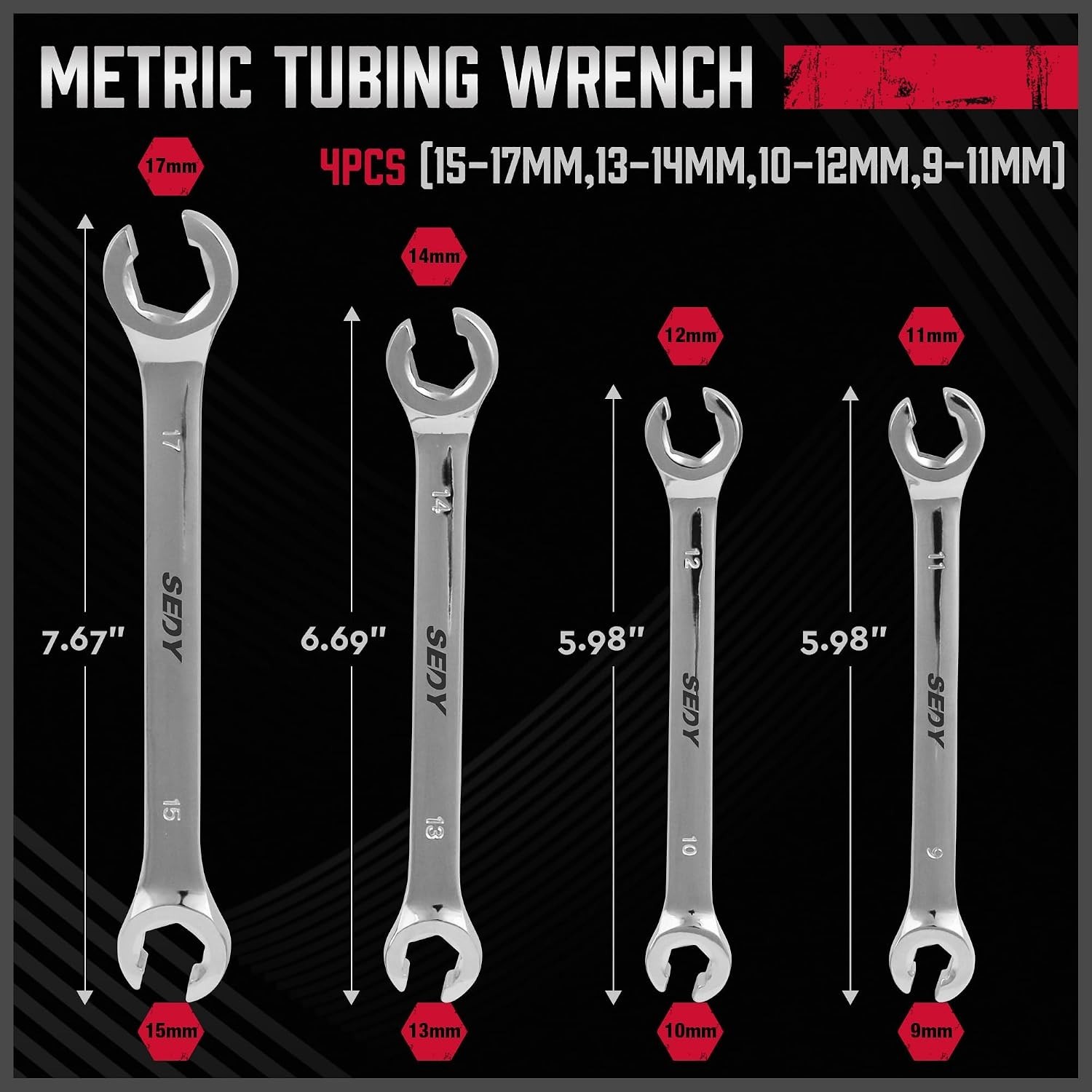 Durable 4-Piece Metric Flare Nut Wrench Set with Offset End and Storage Pouch