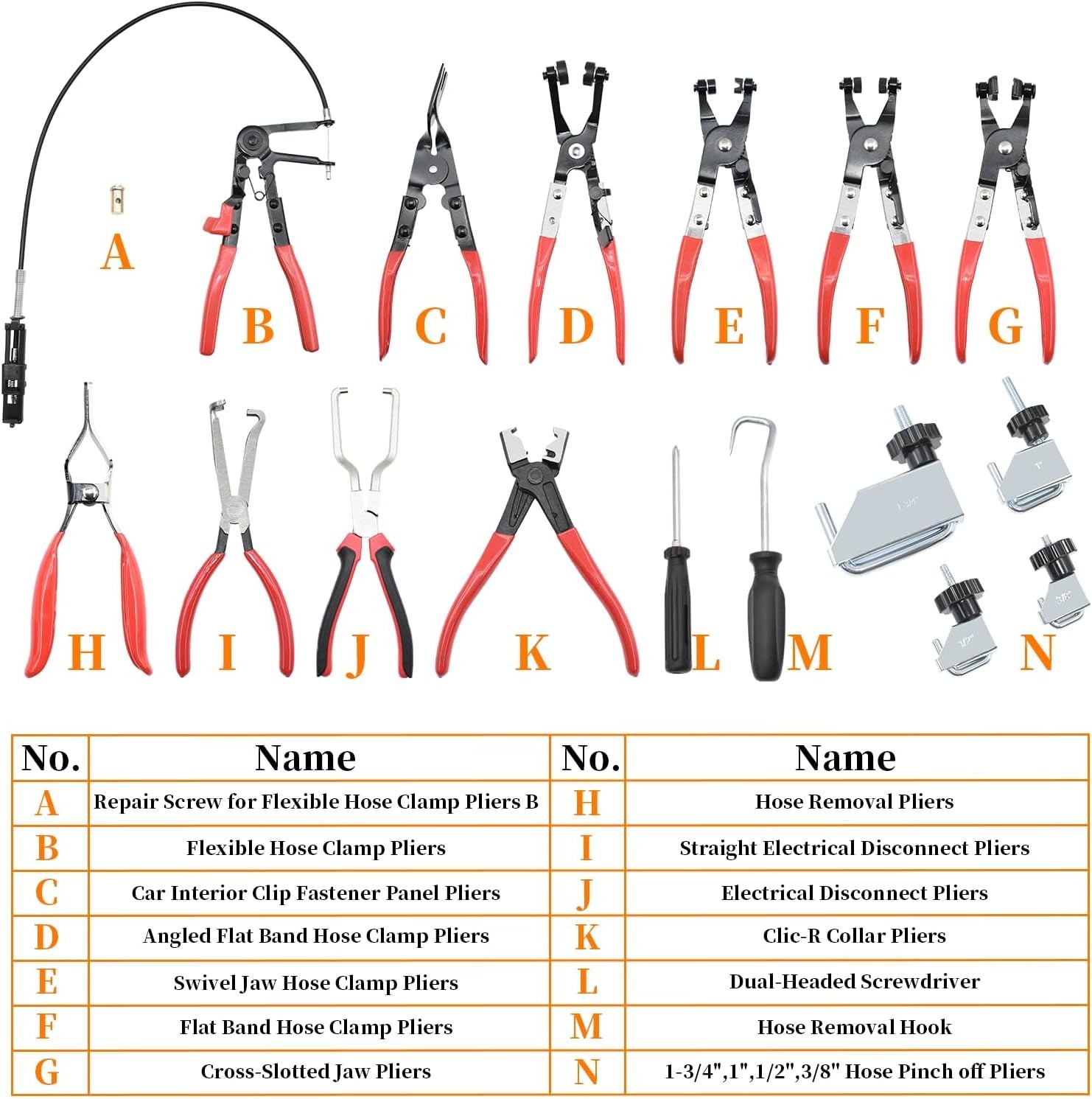 DPTOOL Hose Clamp Pliers Set 15pcs Removal and Installation Red
