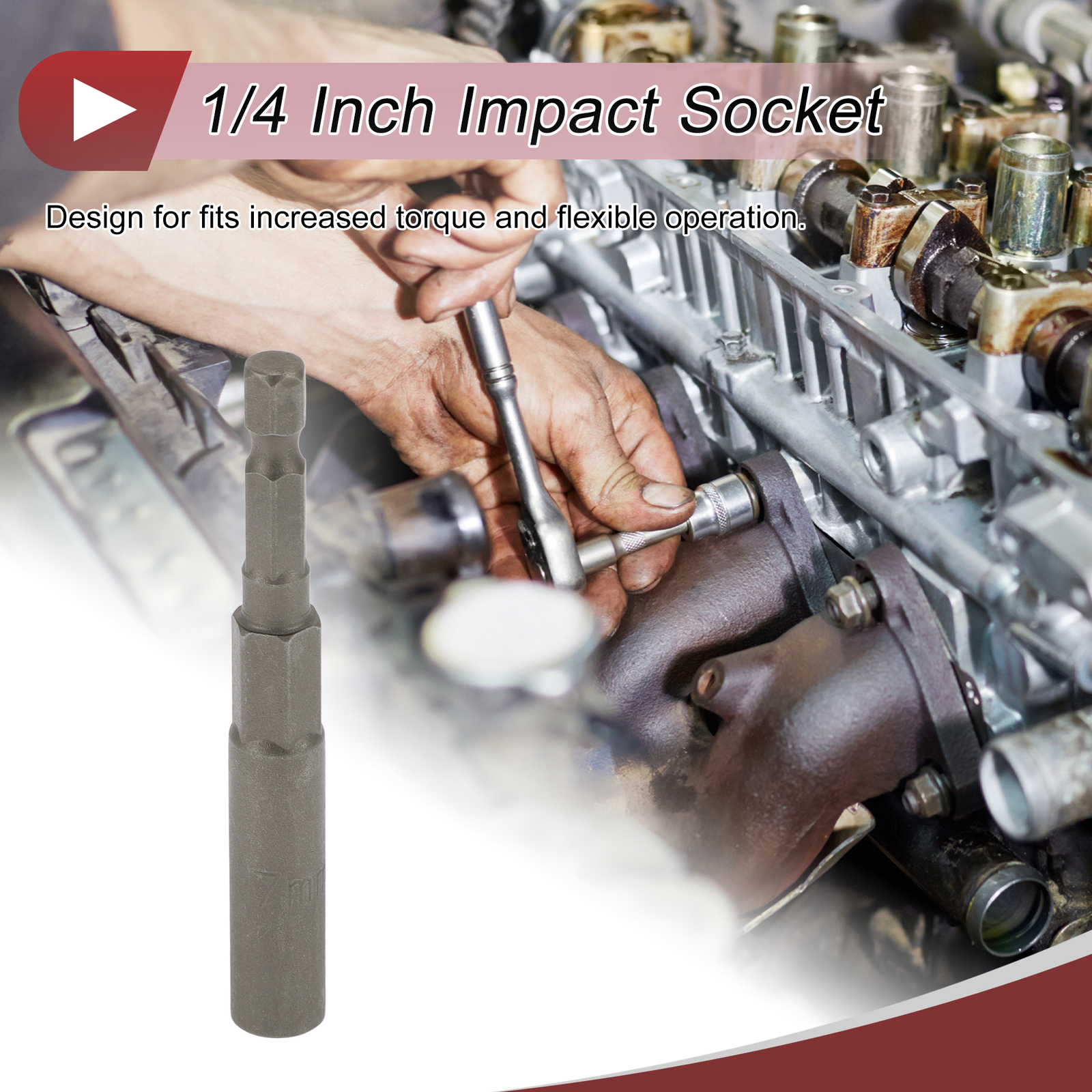Universal Impact Socket 7mm 6 Point Chrome Vanadium Steel 1 Pcs 80mm Length