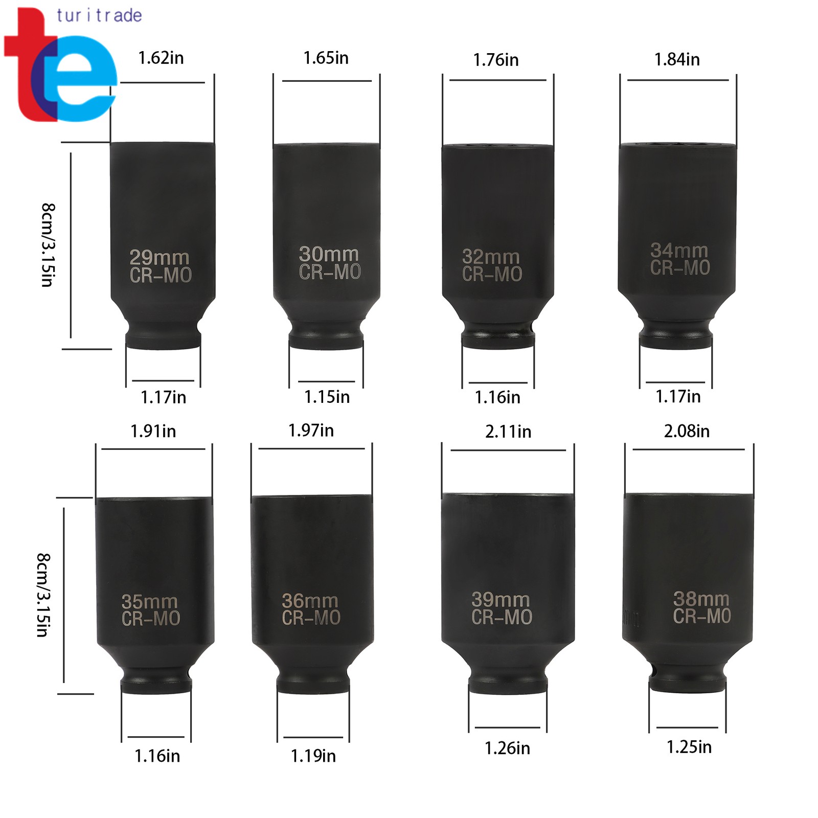 8Pc Axle Nut Socket Set 12 Point 1/2″ Drive 29-39mm for Toyota BMW Mercedes-Benz