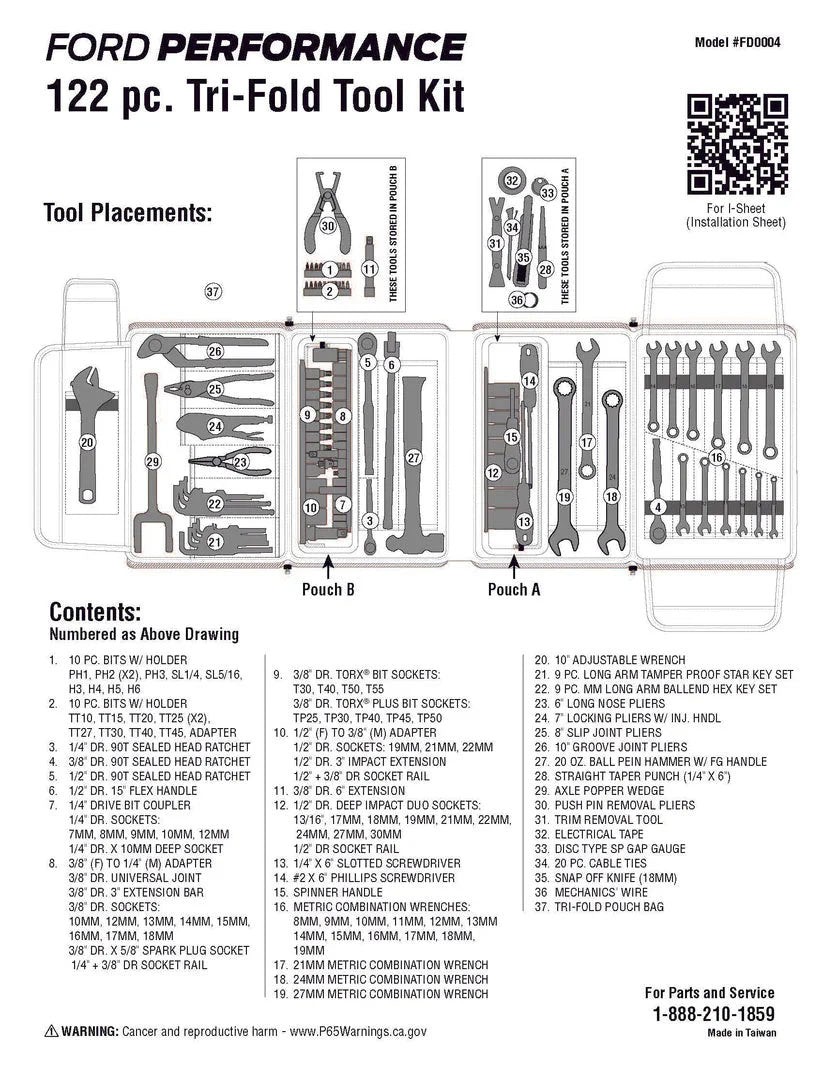 Ford Performance SVT Truck OEM 122pc Repair Tool Kit w/ Tri-Fold Storage Case