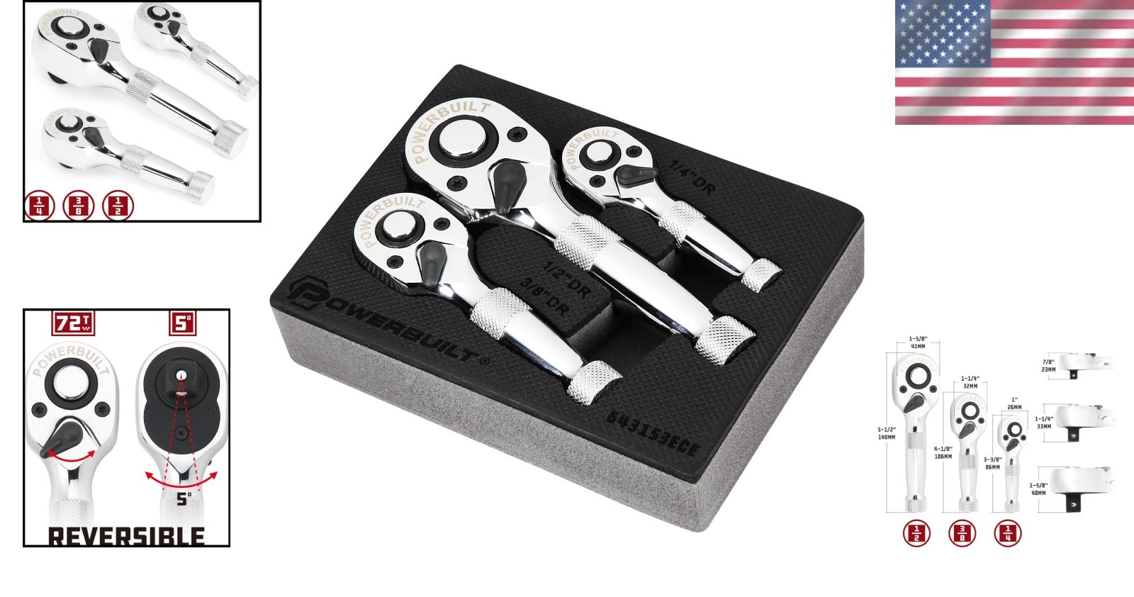 3-Piece Stubby Ratchet Set: 1/4, 3/8, & 1/2-Inch – Ultimate Access Tool
