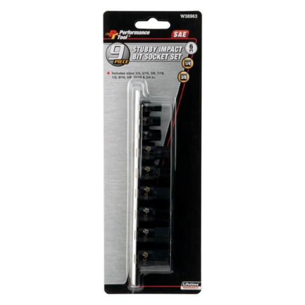 Performance Tool 1/4″ & 3/8″ Drive SAE Hex Impact Bit Socket Set 9 Pieces