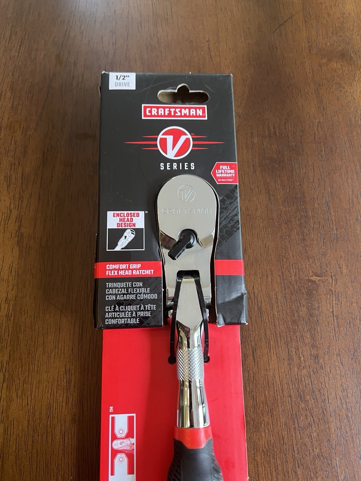 Craftsman V-SERIES Ratchet, 1/2 Inch Drive, 96-Tooth, Flexible Head Comfort Grip