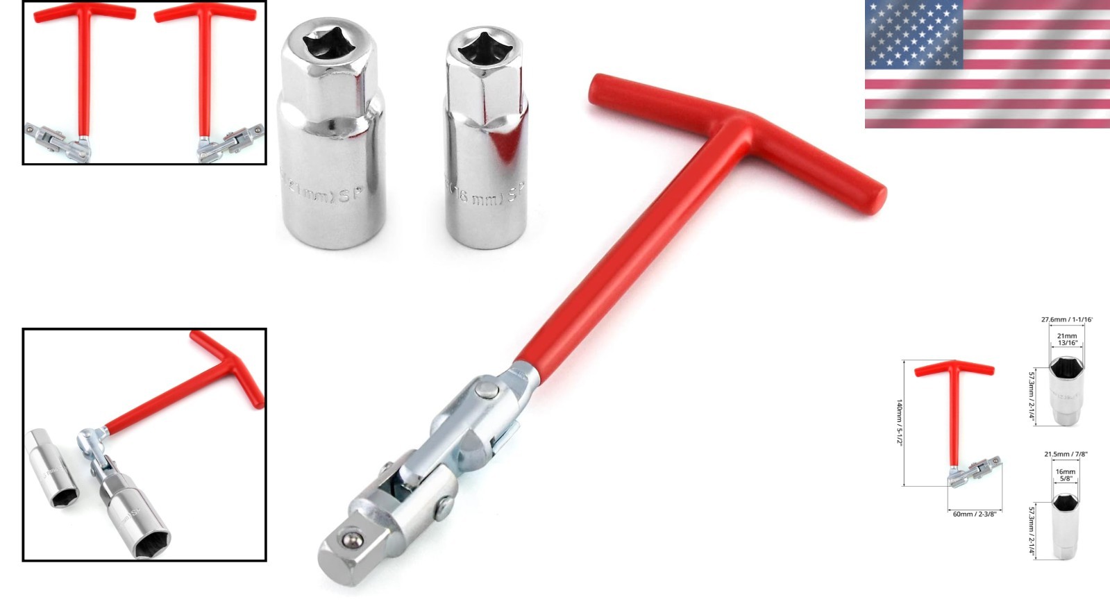 Lightweight Alloy Steel Spark Plug Socket Wrench – 360° Rotation, 5/8″ & 13/16″