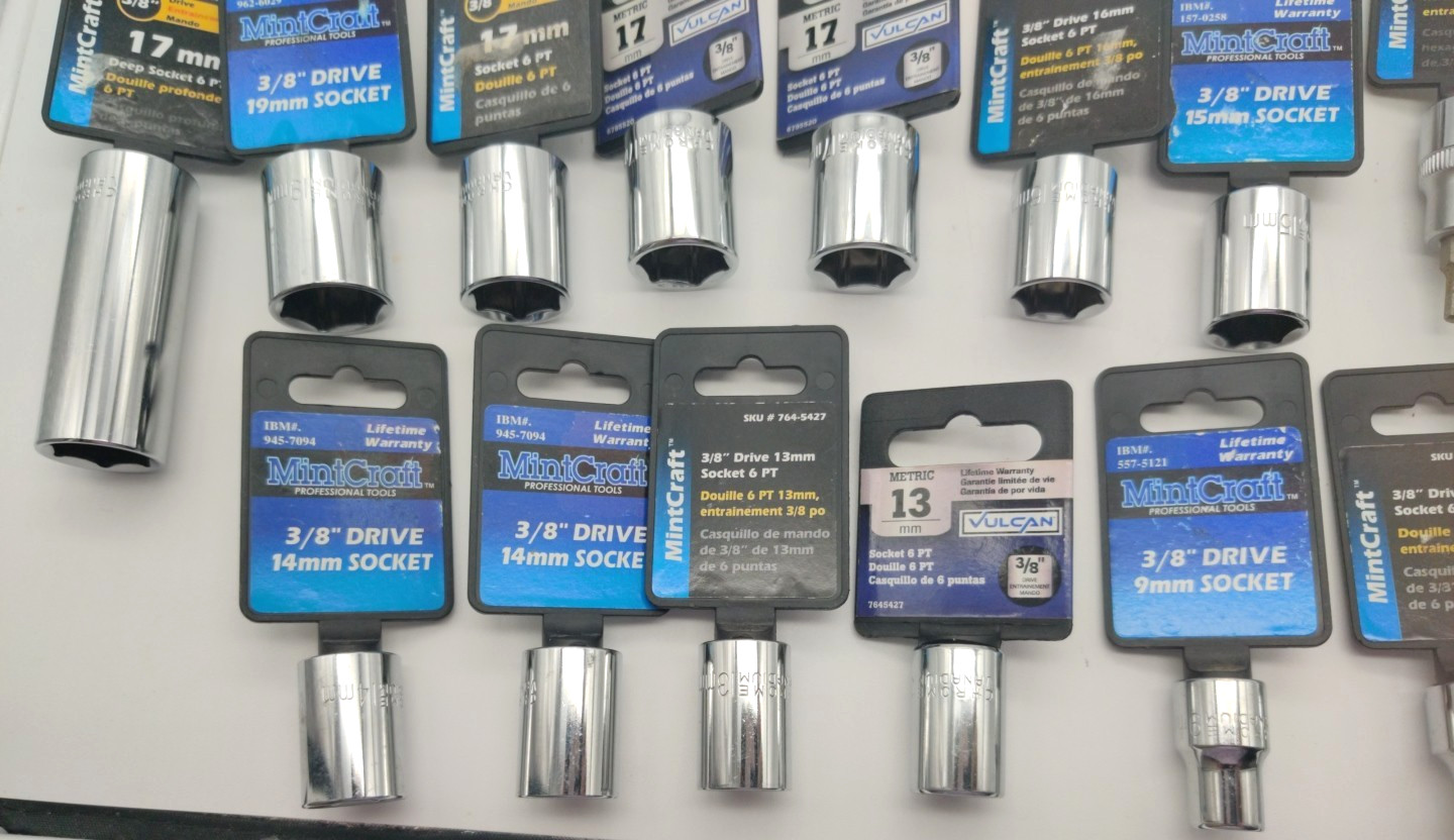 14pc Assorted Lot of 3/8″ Drive Sockets, Metric Deep Well, Regular and Hex Bit