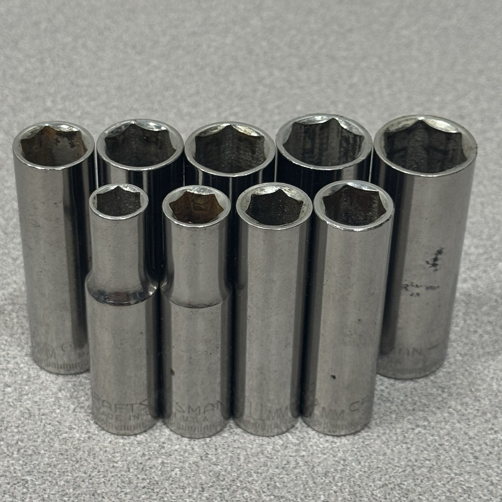 VTG CRAFTSMAN 9 PC G SERIES 6 PT 3/8″ DRIVE METRIC DEEP SOCKET SET 9MM~17mm
