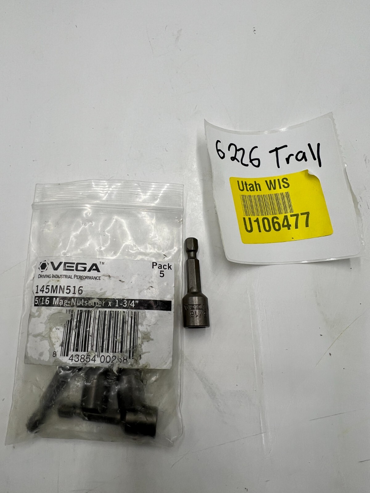 (QTY 5) VEGA Tools 1-3/4 in Length Magnetic Nutsetter 145MN516 1/4 in-Hex Drive
