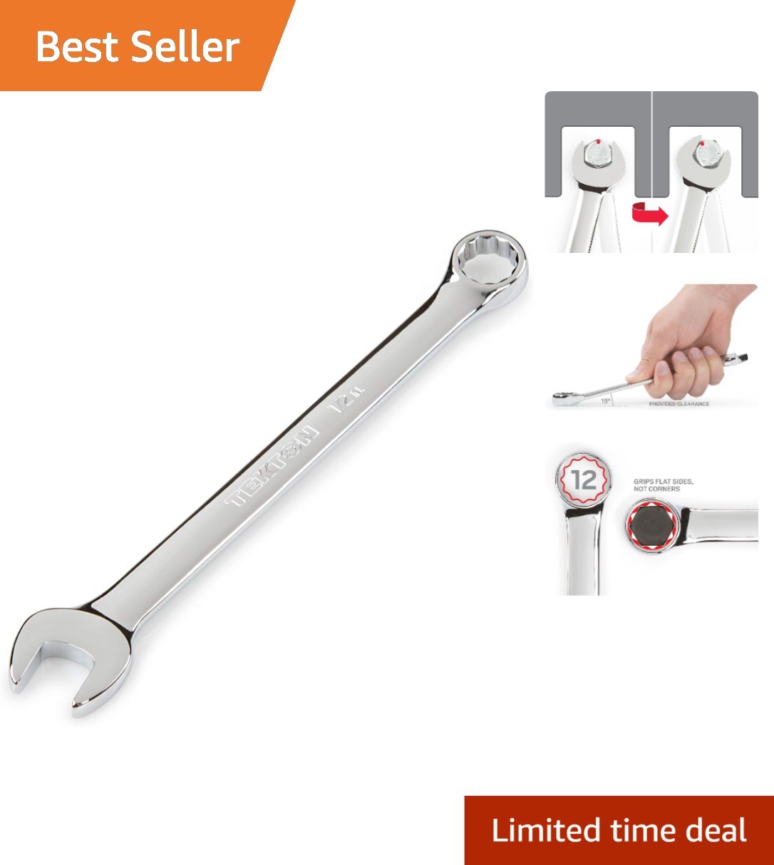 Professional 1/2 Inch Open End Combination Wrench – 12-Point, Chrome Fin.