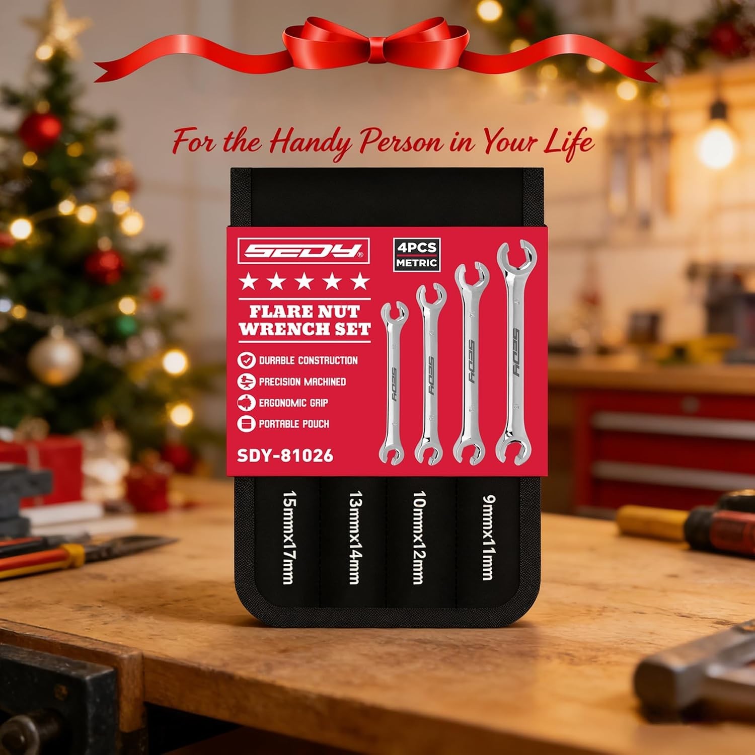 Durable 4-Piece Metric Flare Nut Wrench Set with Offset End and Storage Pouch