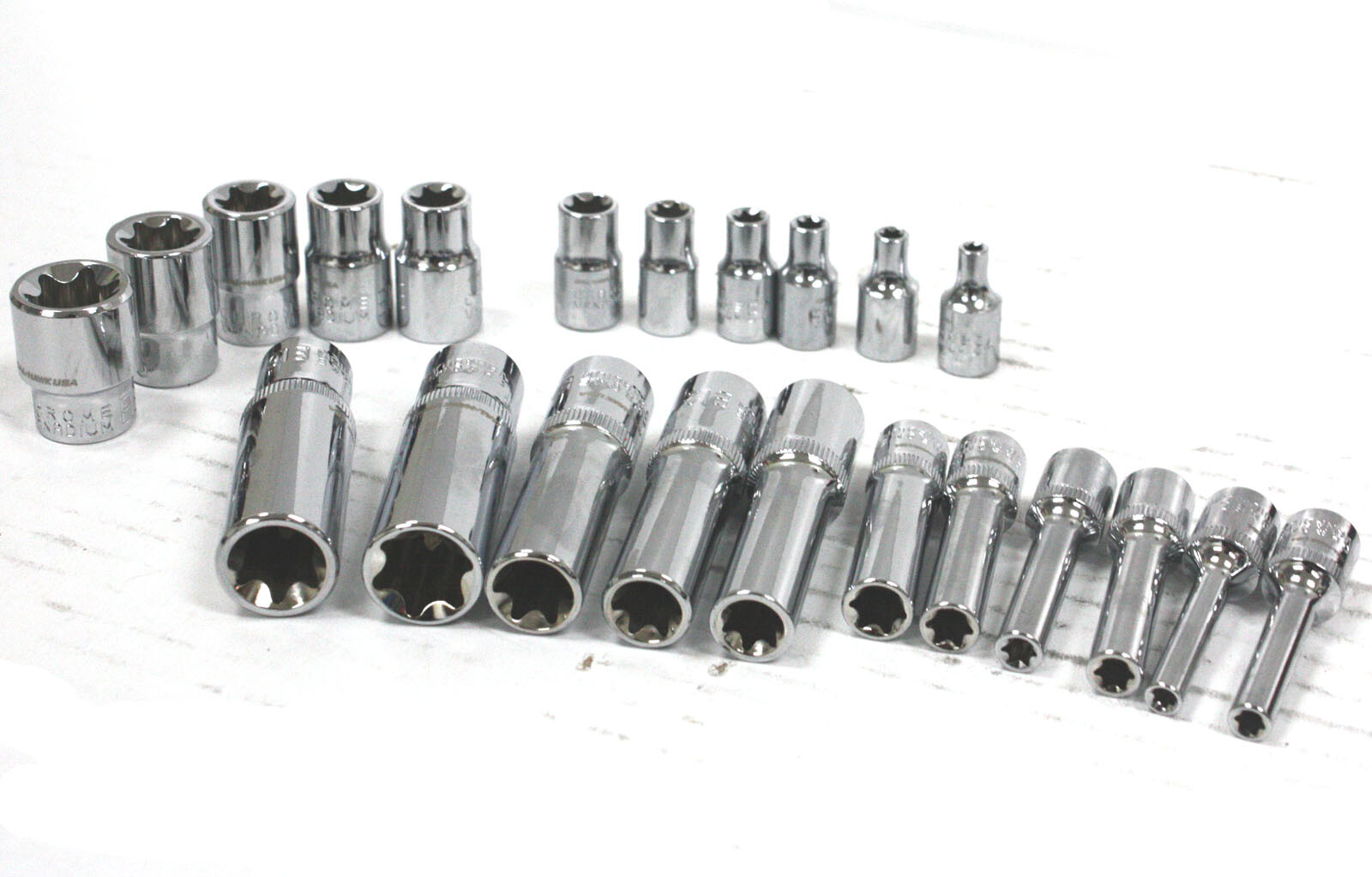 22 PC 1/4″ & 3/8″ DR. FEMALE TORX STAR SOCKET SET E4-E10 E11-E18 SOCKETS PRO
