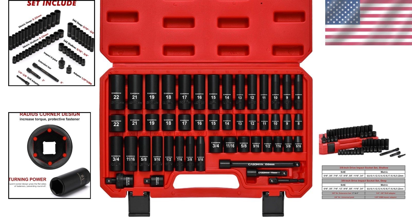Chrome Vanadium Steel Socket Set, 49-Piece SAE/Metric