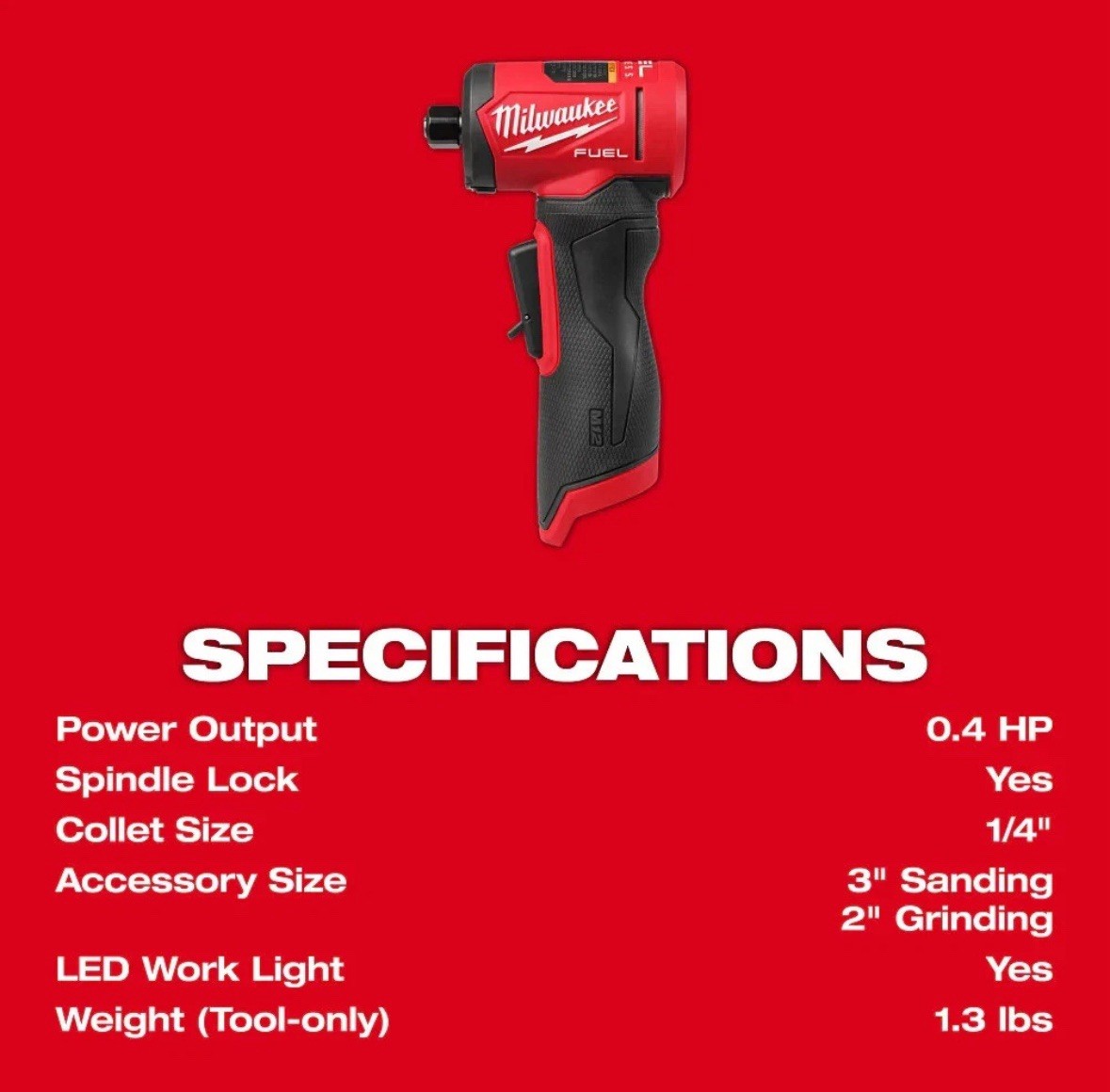 NEW✅ Milwaukee Tool 3485-20 M12 Fuel Right Angle Die Grinder