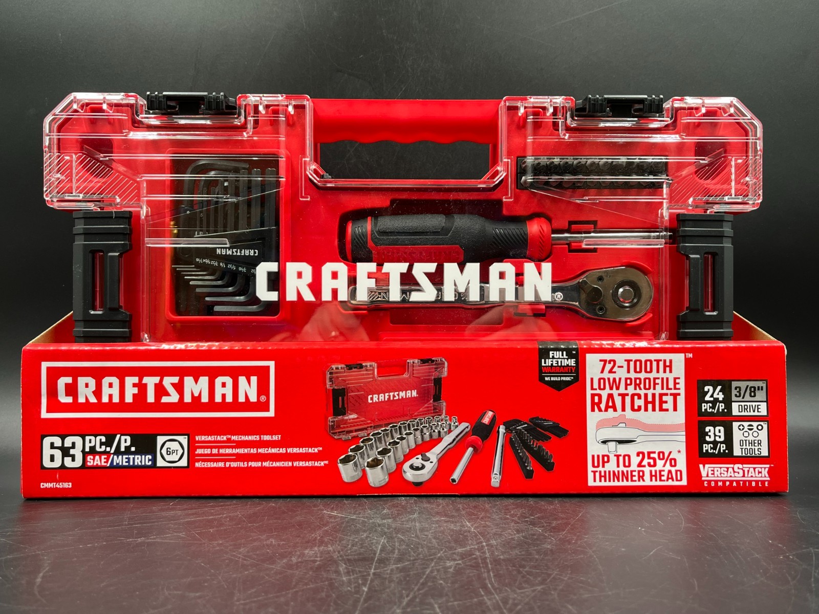 Craftsman 63 PC- SAE & Metric Chrome Mechanics Tool Set, Versastack, CMMT45163