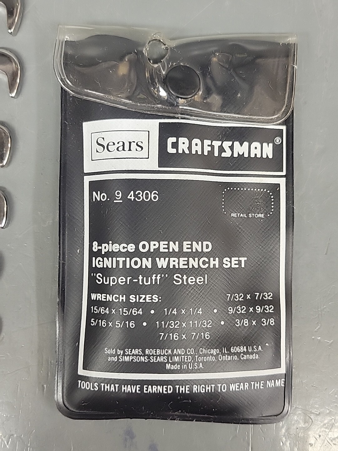 Sears Craftsman 8-Pc Open End Ignition Wrench Set 4306 New Old Stock USA