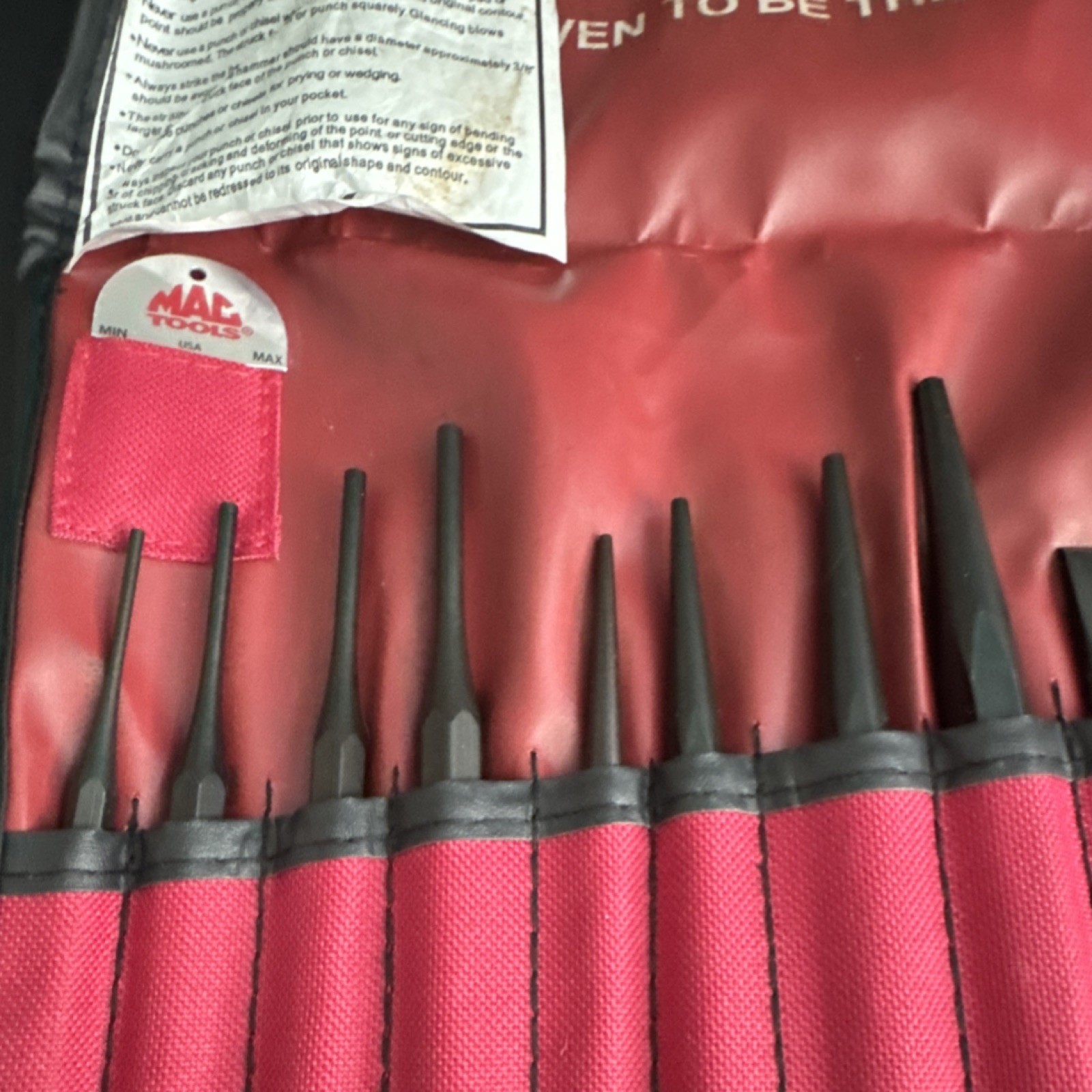 Mac Tools PC12PTSS 12-Piece Steel Punch Set Black Kit Bag Included