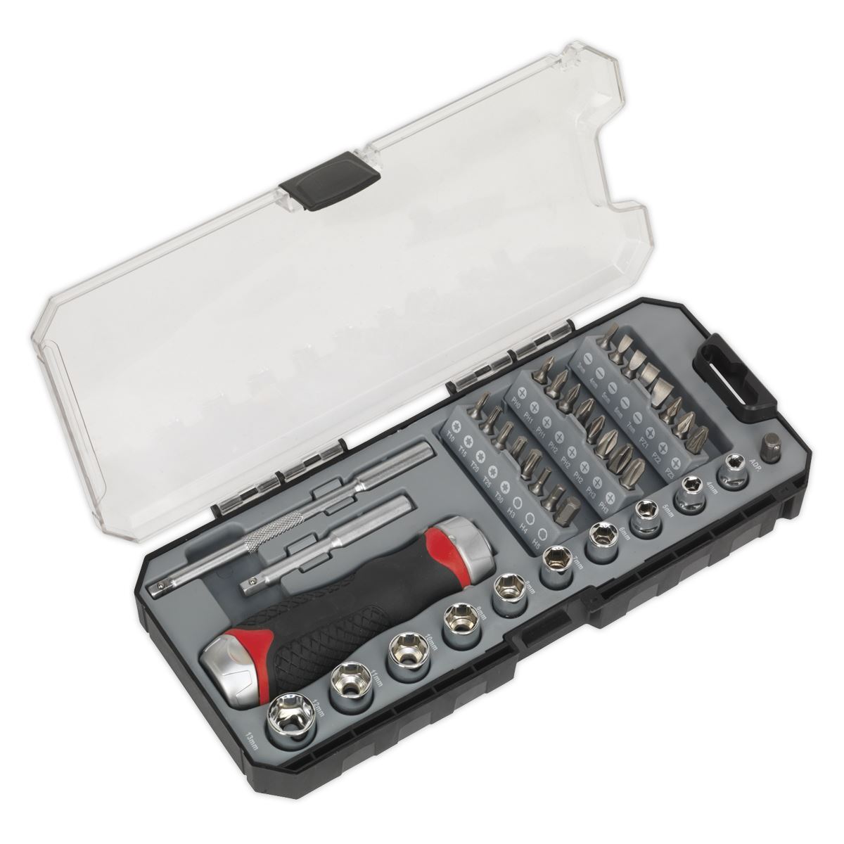 Sealey Ratchet Screwdriver Socket Bit Set Accessory 38pc Fine Tooth Premier