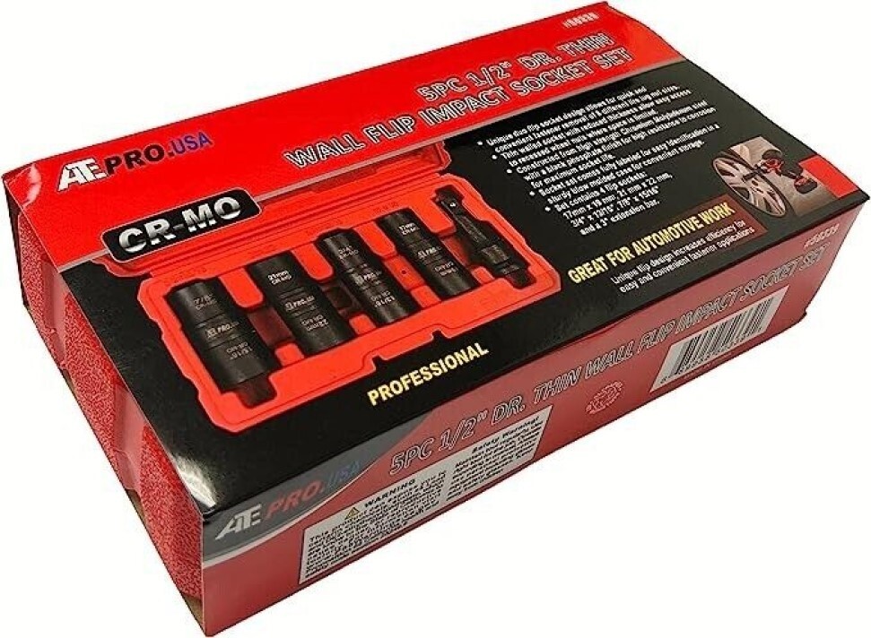 5PC ATE PRO THIN WALL IMPACT FLIP SOCKET SET CHROME MOLYBDENUM 1/2″ DRIVE #50339