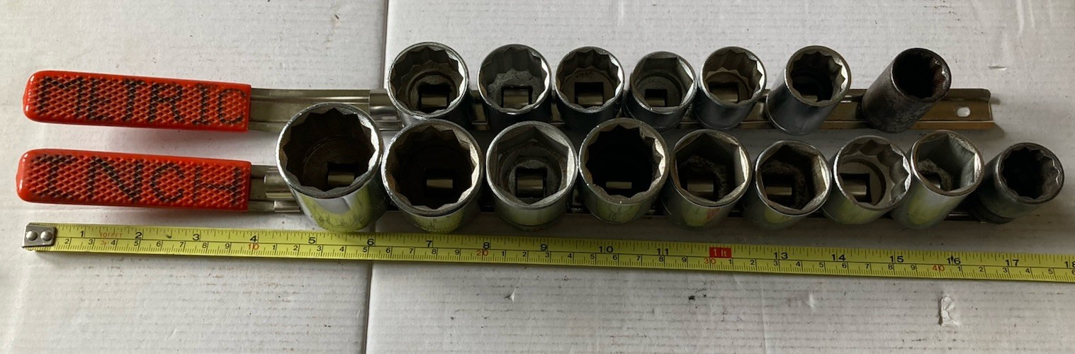 1/2” Drive Socket Set SAE & Metric, with Extras, 32 Pieces, Incomplete