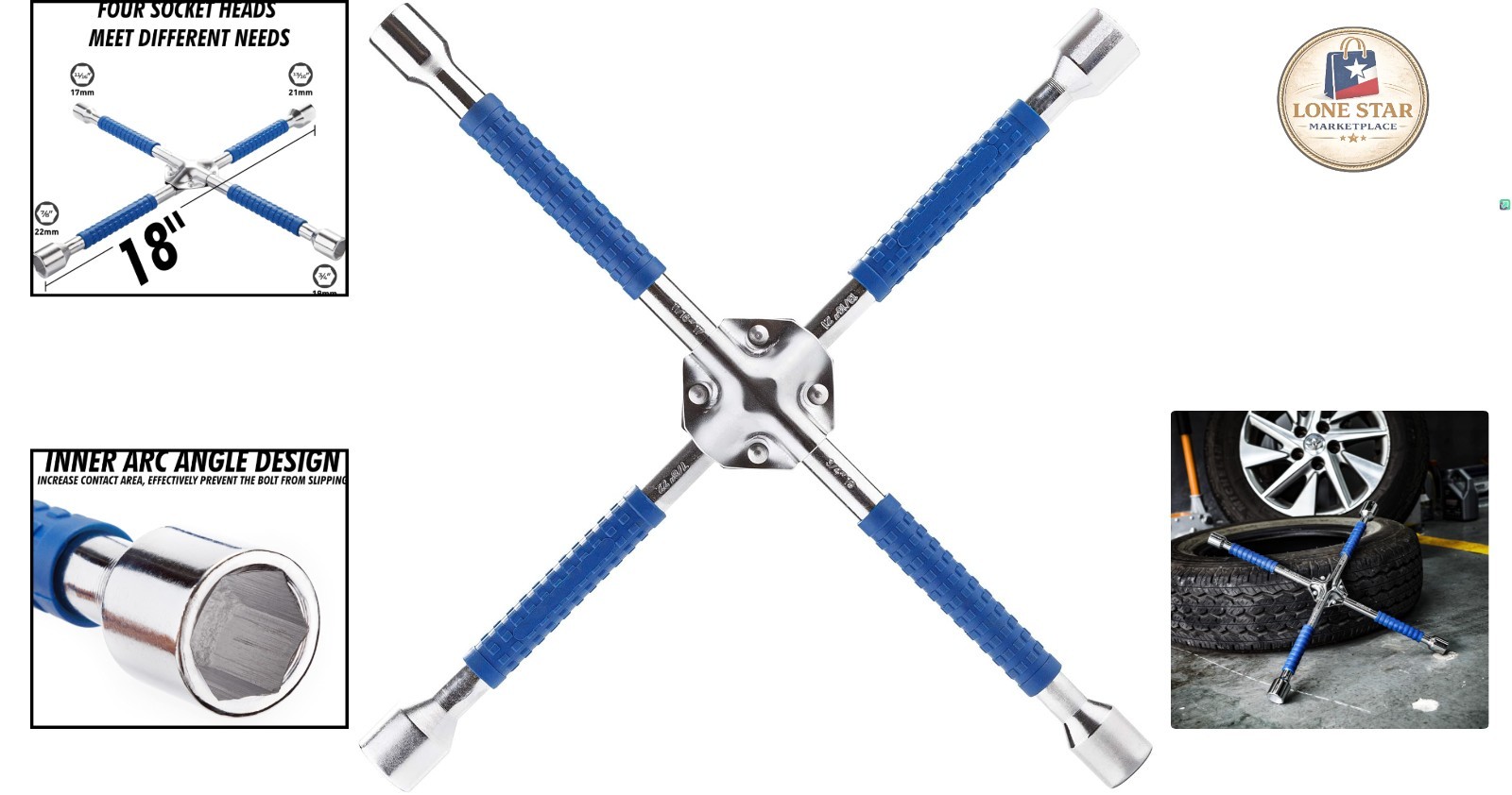 4 Way 18 Inch Tire Iron Wrench with Non-Slip Grip – Ideal for All Vehicles