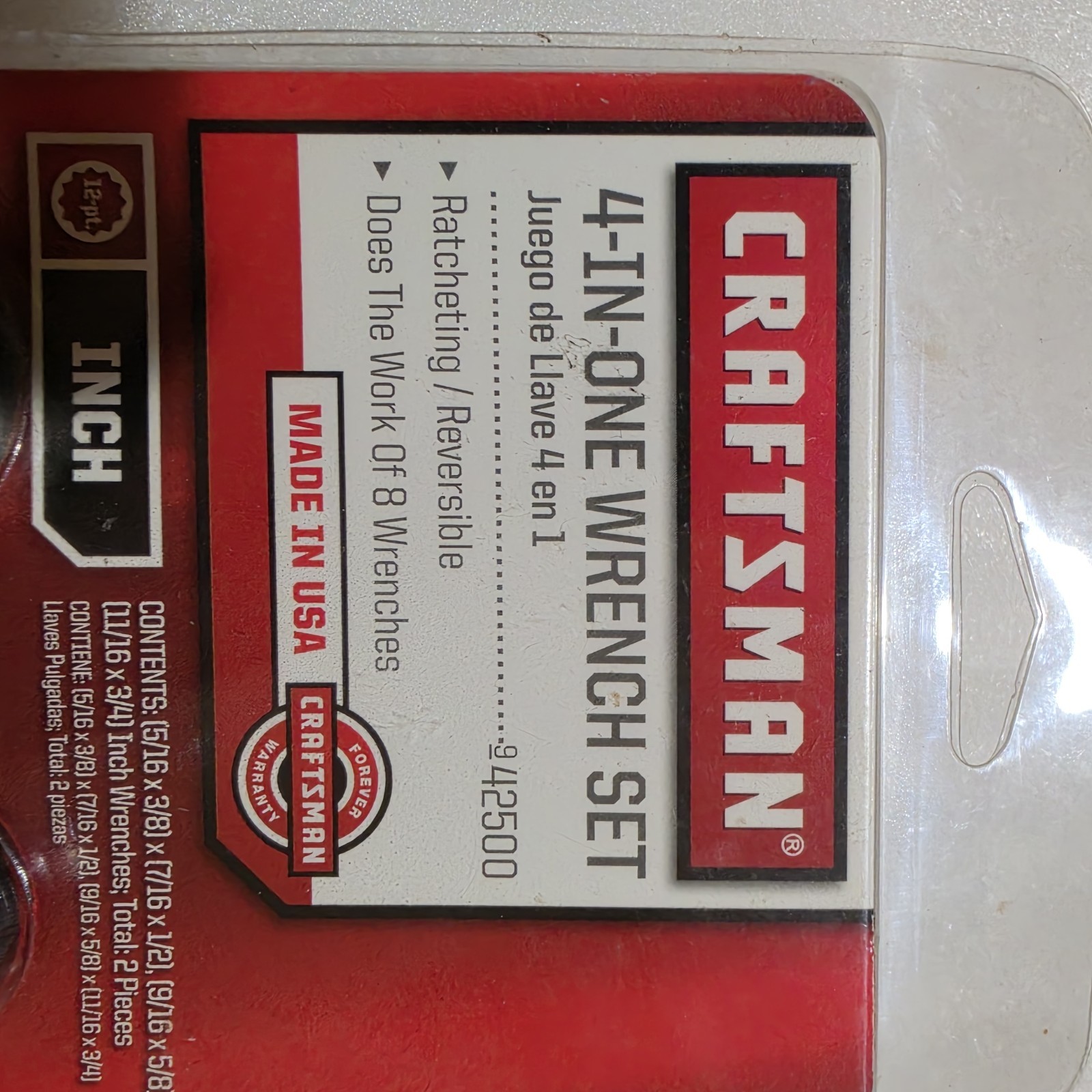 Craftsman USA 4 In One Wrench Set. #42501. 12 Pt, 2 Wrenches 8 SAE Sizes. NOS. A