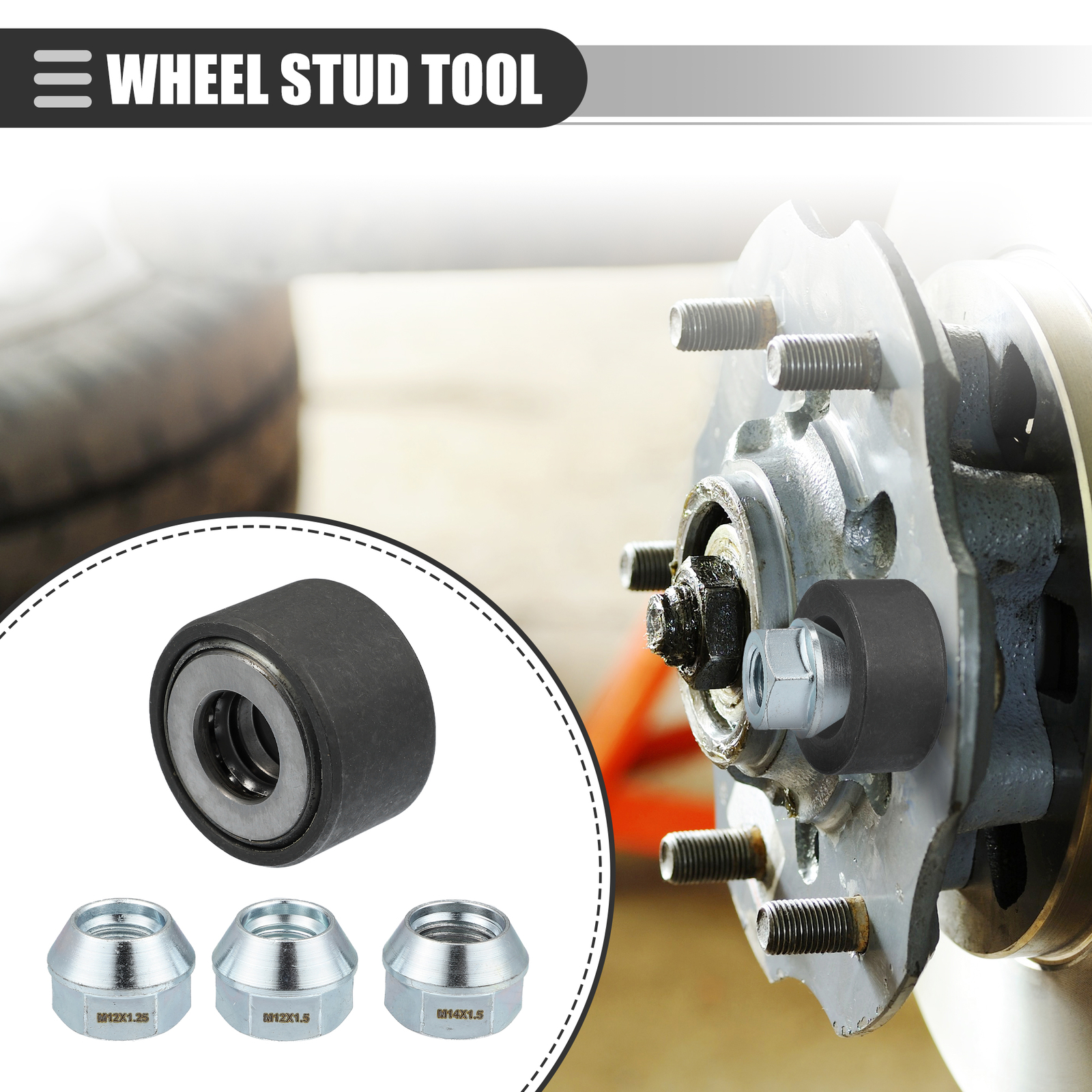 Wheel Stud Installer Tire Studding Tool with Hex Wheel Lug Nuts Silver Tone