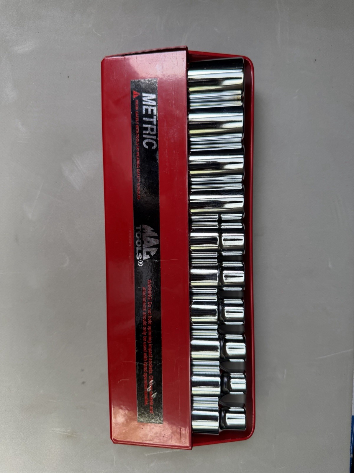 MAC tools 1/2″ drive chrome metric deep socket set, 10-19mm. SVDM106TR. New.