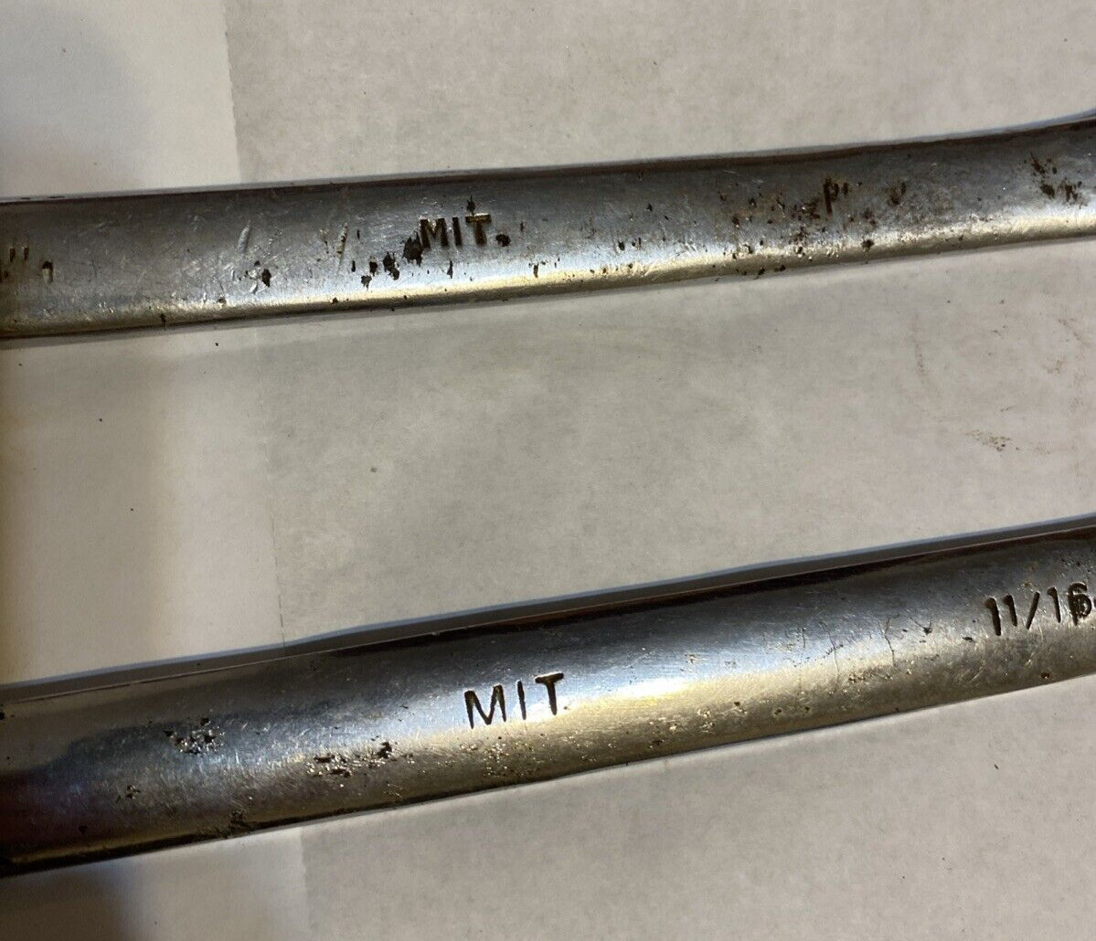 (2) LARGE MIT COMBINATION 12 PT WRENCHES, 1″ & 11/16″ WRENCHES