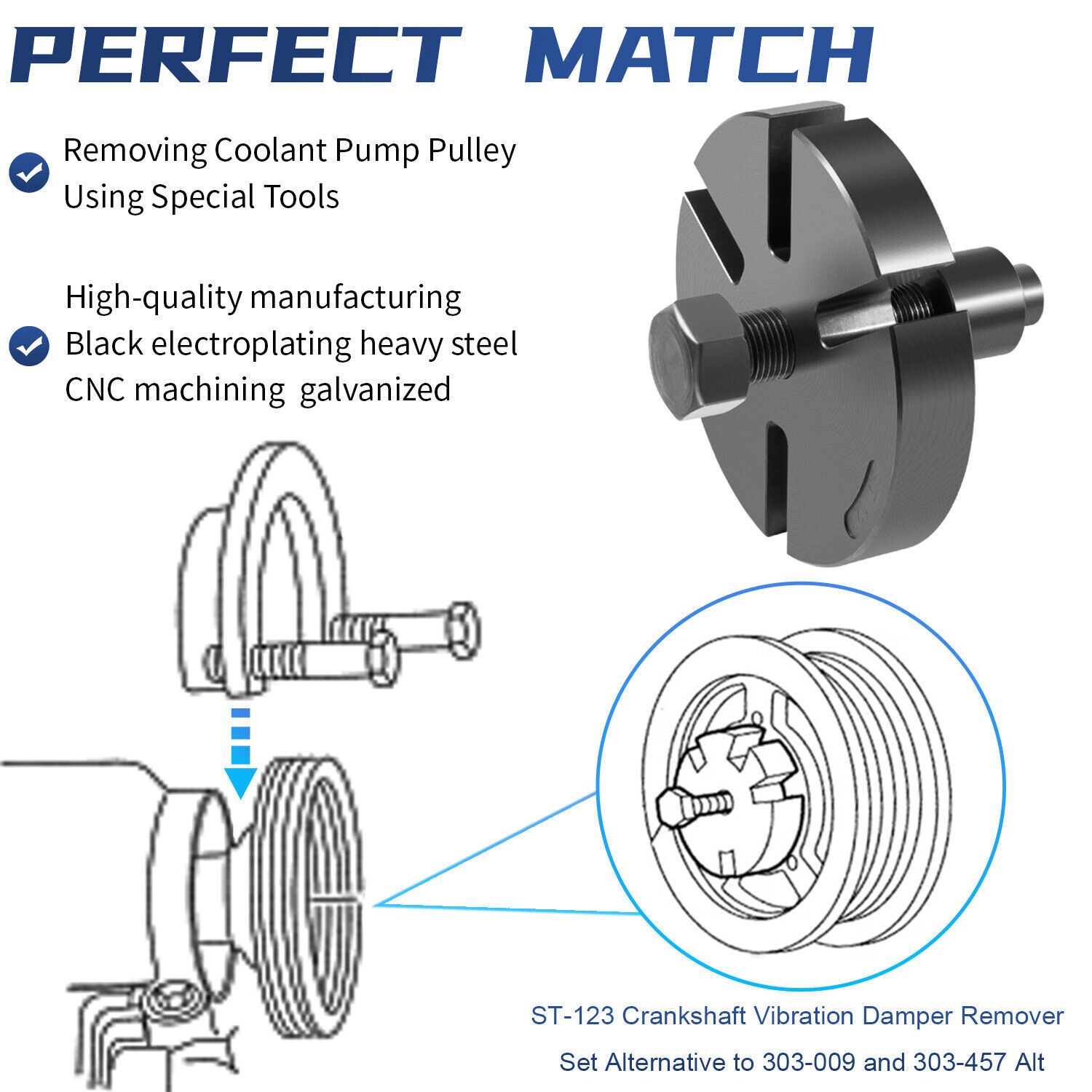Water Pump Pulley Removal Tool 303-S455 303-009 211-185 For Ford Mercury 3.0L