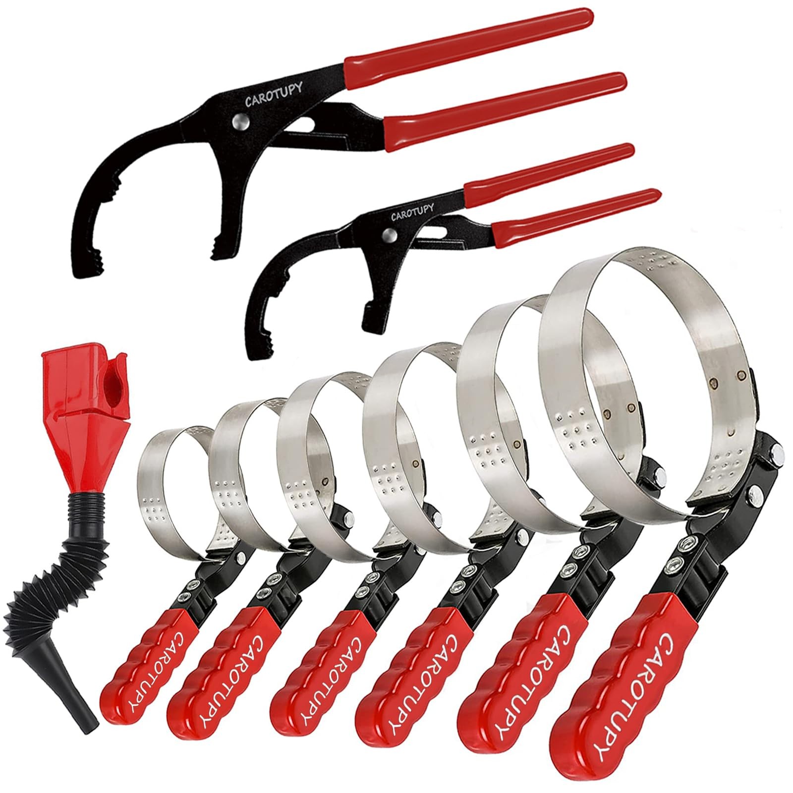 CAROTUPY 8pcs Oil Filter Wrench Set, 12″ Adjustable 8 PACK, Black&red&silver