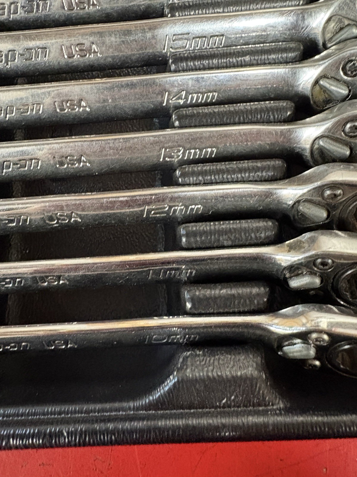 Snap-on 10pc 10-19mm Reversible Metric Ratcheting Wrench Set SOXRRM710A