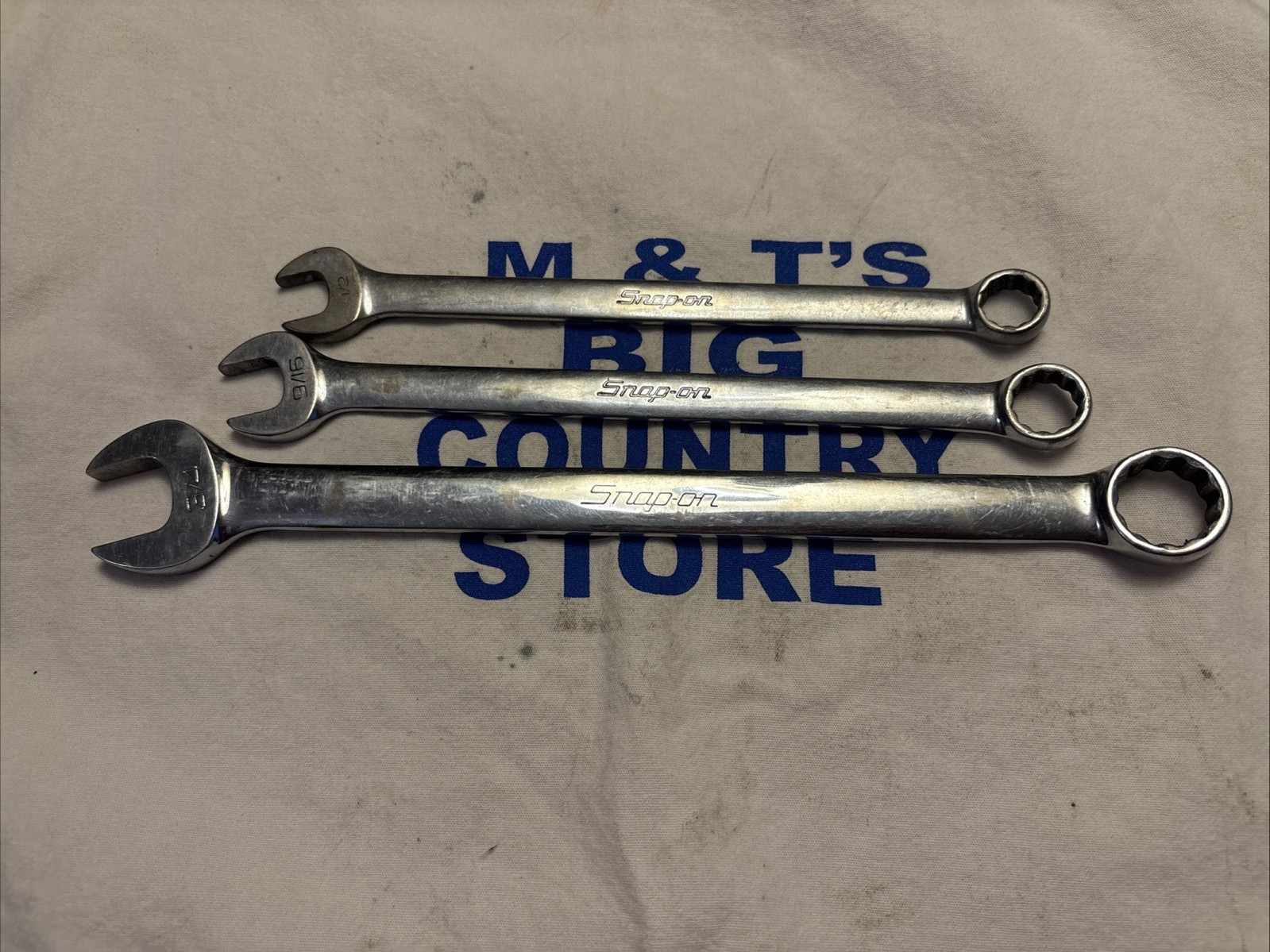 1991 Snap-on Tools USA 3pc Combo Wrench Set OEX16A 1/2″ OEX18A 9/16″ OEX24A 3/4″