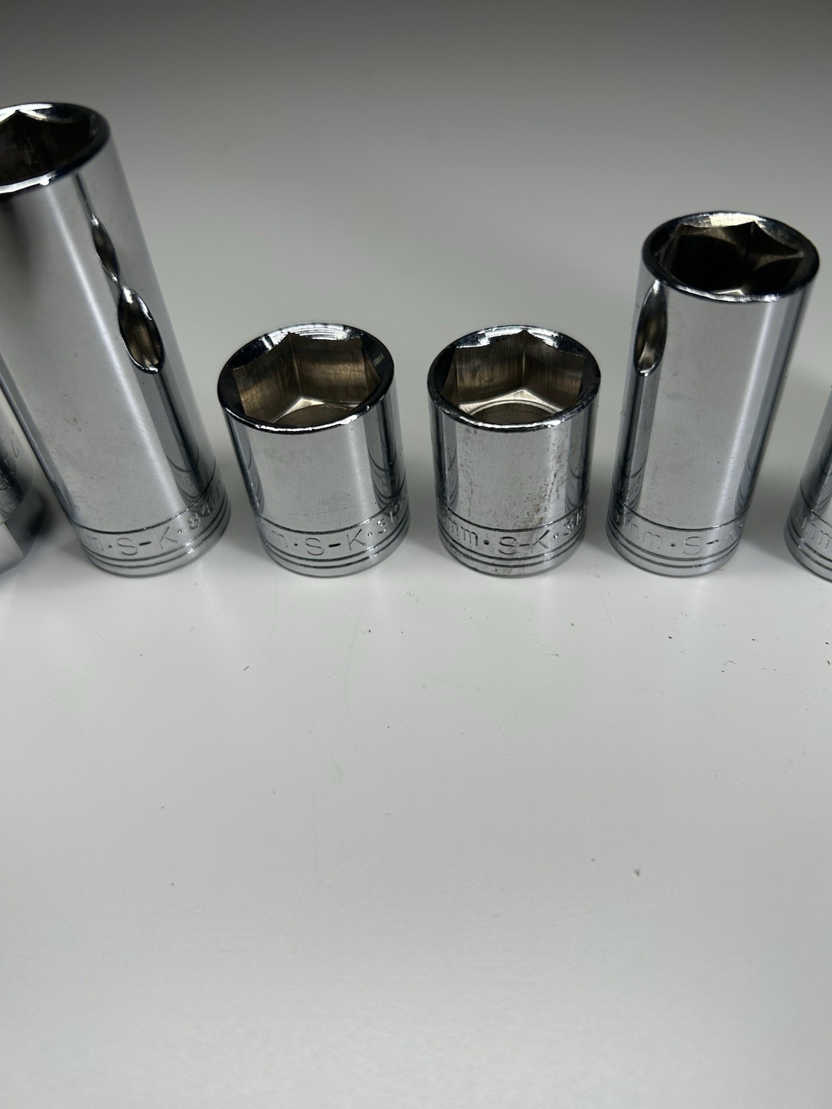 S-K USA Socket Lot 8pc 3/8 & 1/2 Drive Deep Standard 10-19mm 13/16 7/8