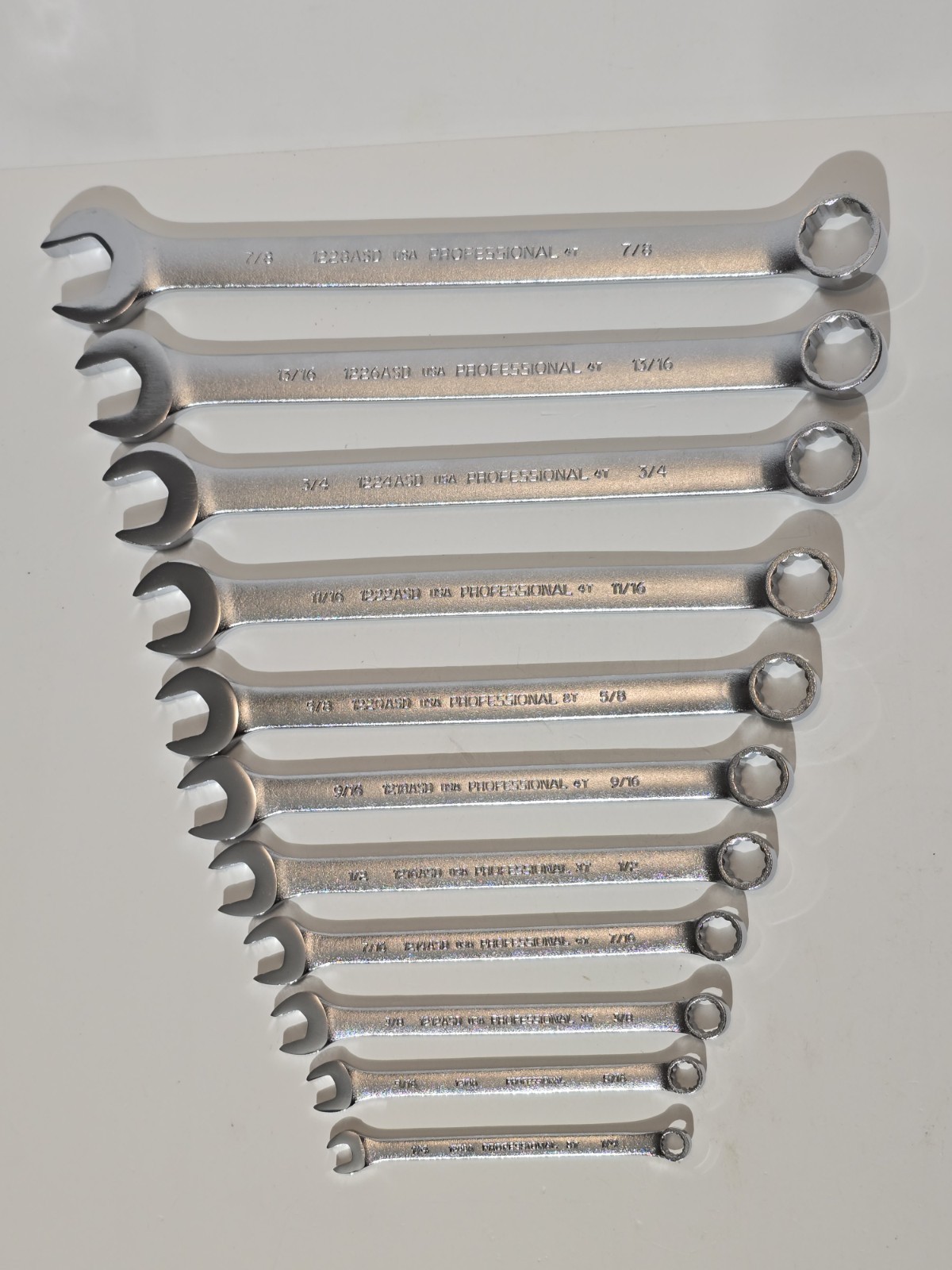 🇺🇸 NEW! PROTO USA ASD Anti-Slip 11 Pc. SAE Satin Chrome Combination Wrench Set