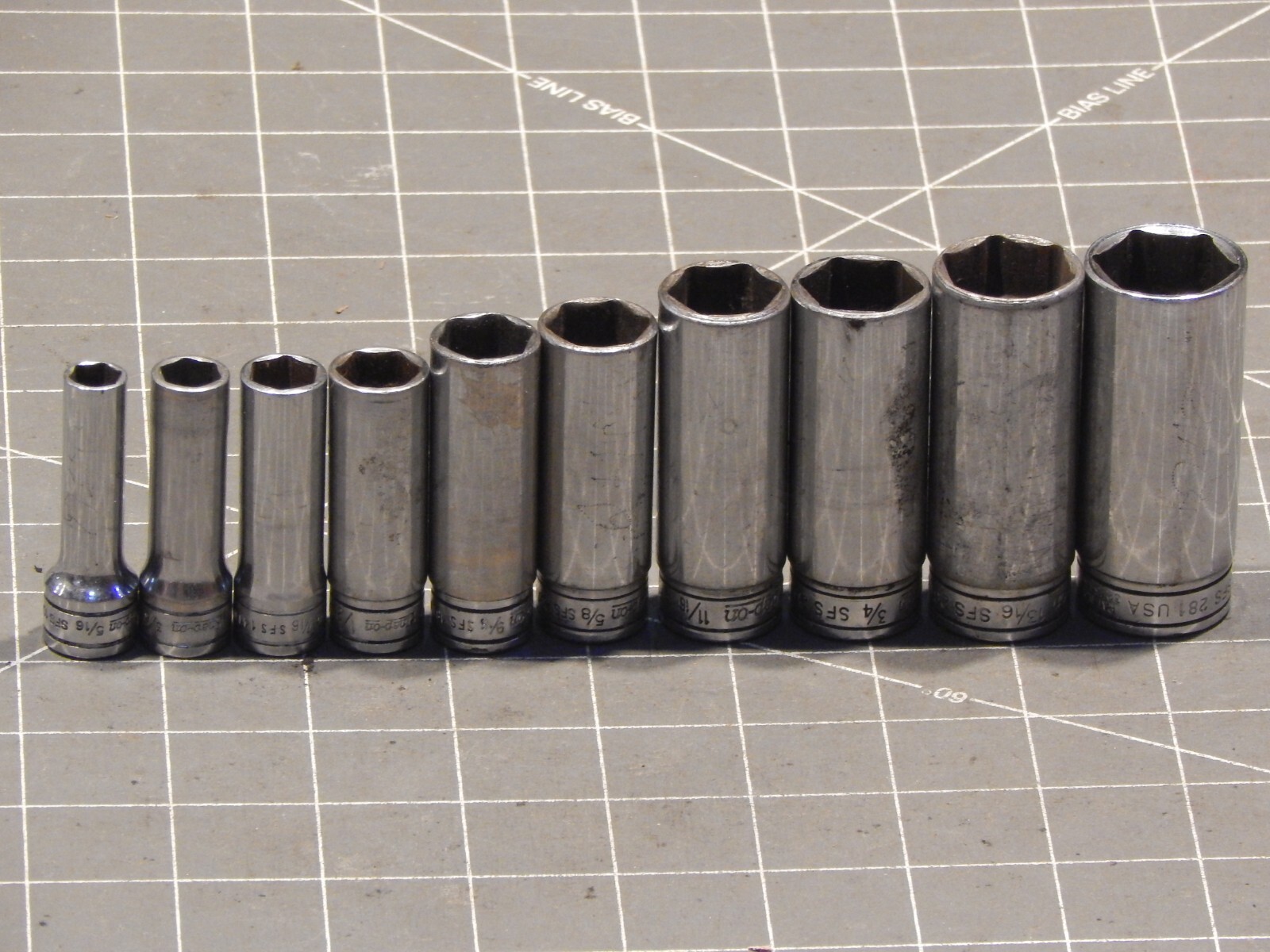 Snap On 11Pc MINUS 1 SAE 3/8″ Drive Deep Socket Set 5/16″ 7/8″ 6Pt Dr 211sfsy