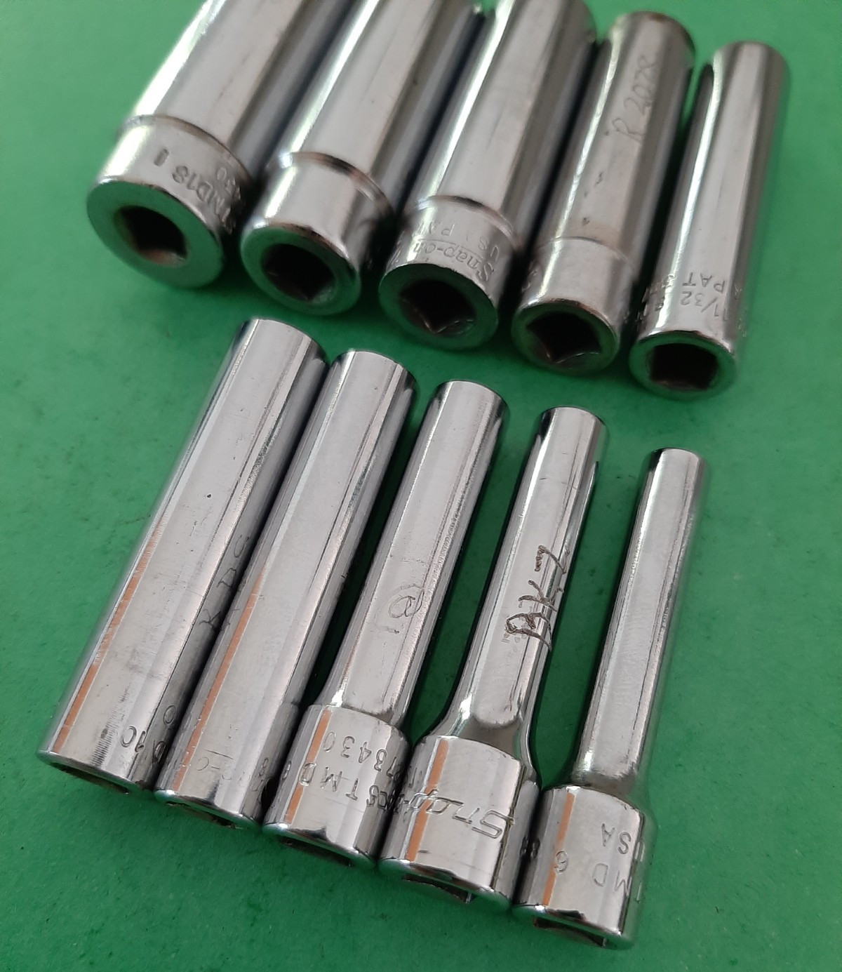 10pc Snap-on Tools USA 1/4″ Drive SAE Deep 12pt POINT Chrome Socket Set READ!!