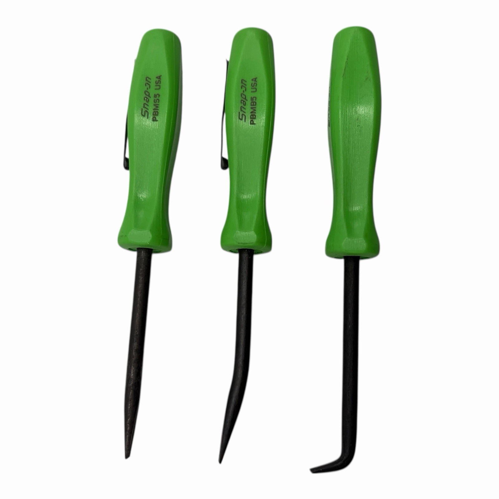 Snap On Tools Mini Pocket Pry Bar Set 3 piece Green 5 inch Straight Bent 90