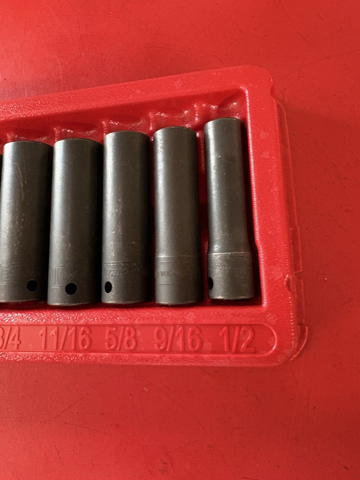 Snap-on 9 pc. 1/2″ drive 6 pt. SAE Flank Drive Deep Impact Socket Set 309SIMYA