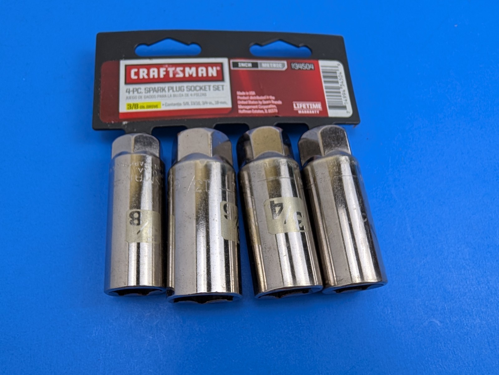 Craftsman 4PC ⅜» Drive Spark Plug Socket 18mm, 3/4″, 13/16″, 5/8″ USA 934504